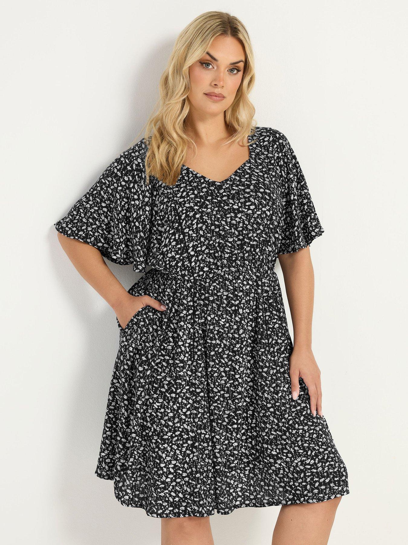 Yours Curve Ditsy Smock Mini Dress - Black