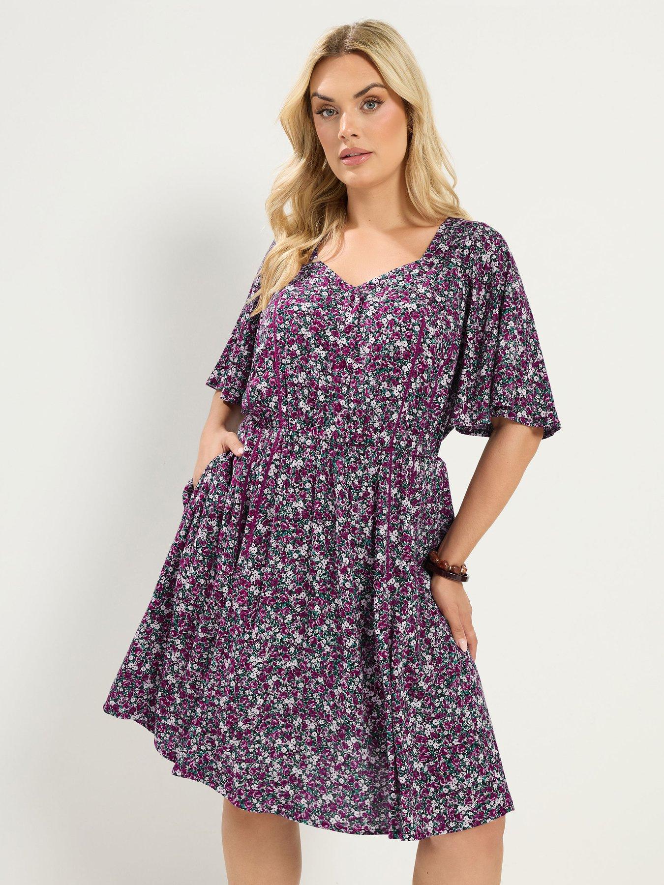 Yours Curve Ditsy Smock Mini Dress - Pink