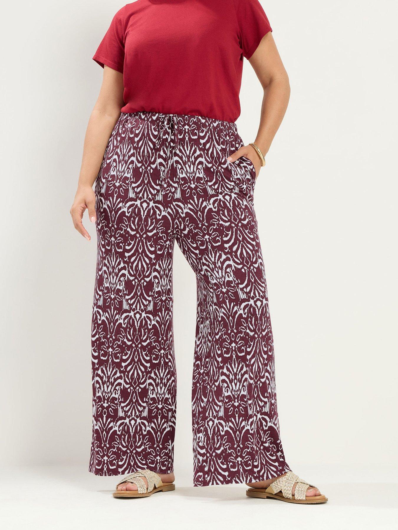 Yours Curve Co-Ord Rib Ikat Trousers 28" - Brown