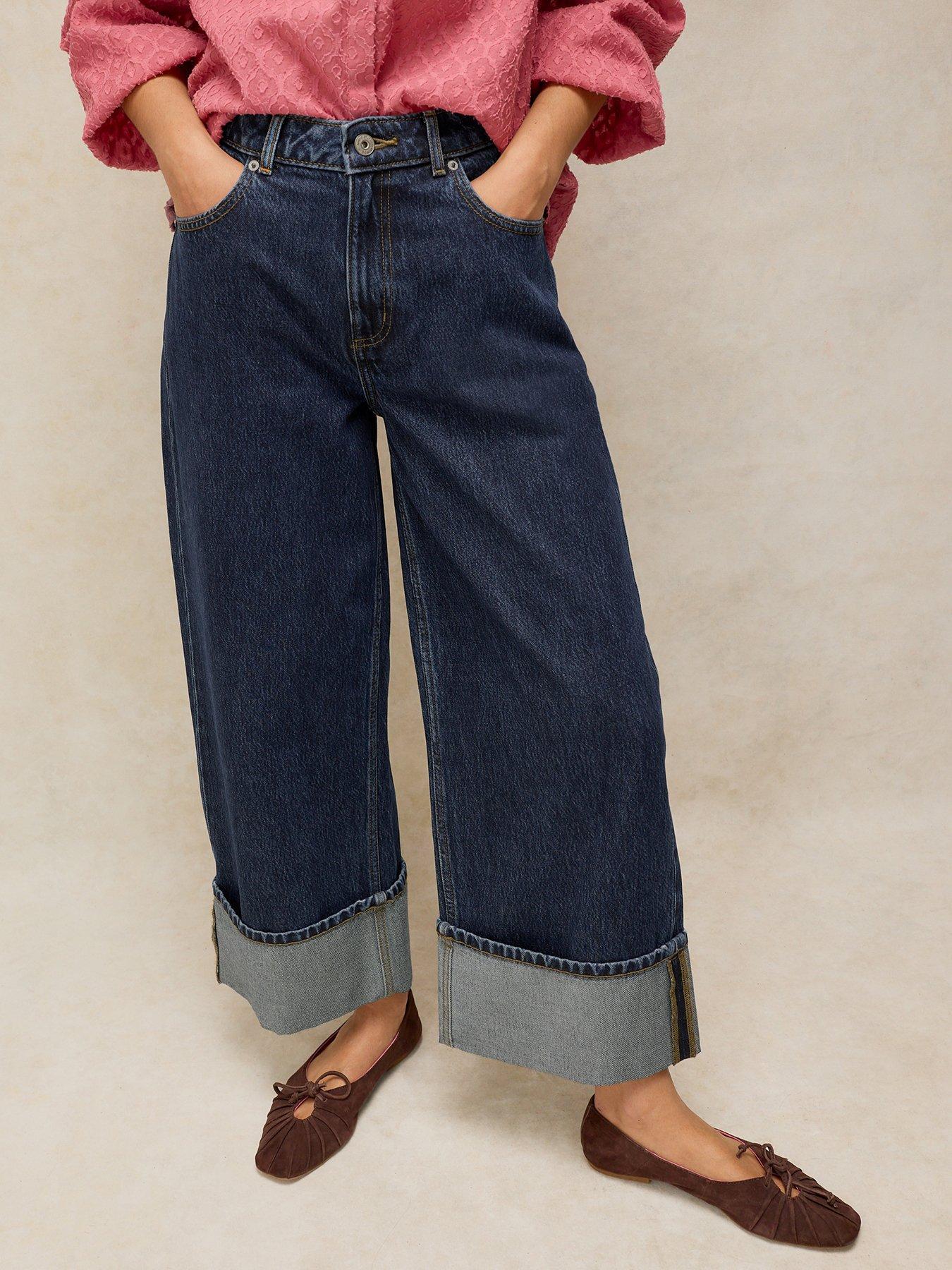Image 1 of 6 of White Stuff Bailey Straight Turn Up Jeans - Blue