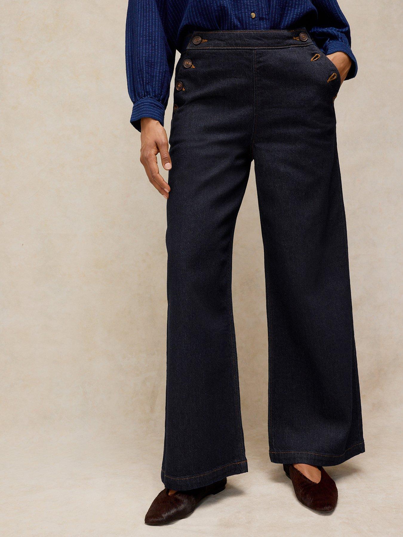 Image 1 of 6 of White Stuff Reese Button Detail Jeans - Blue