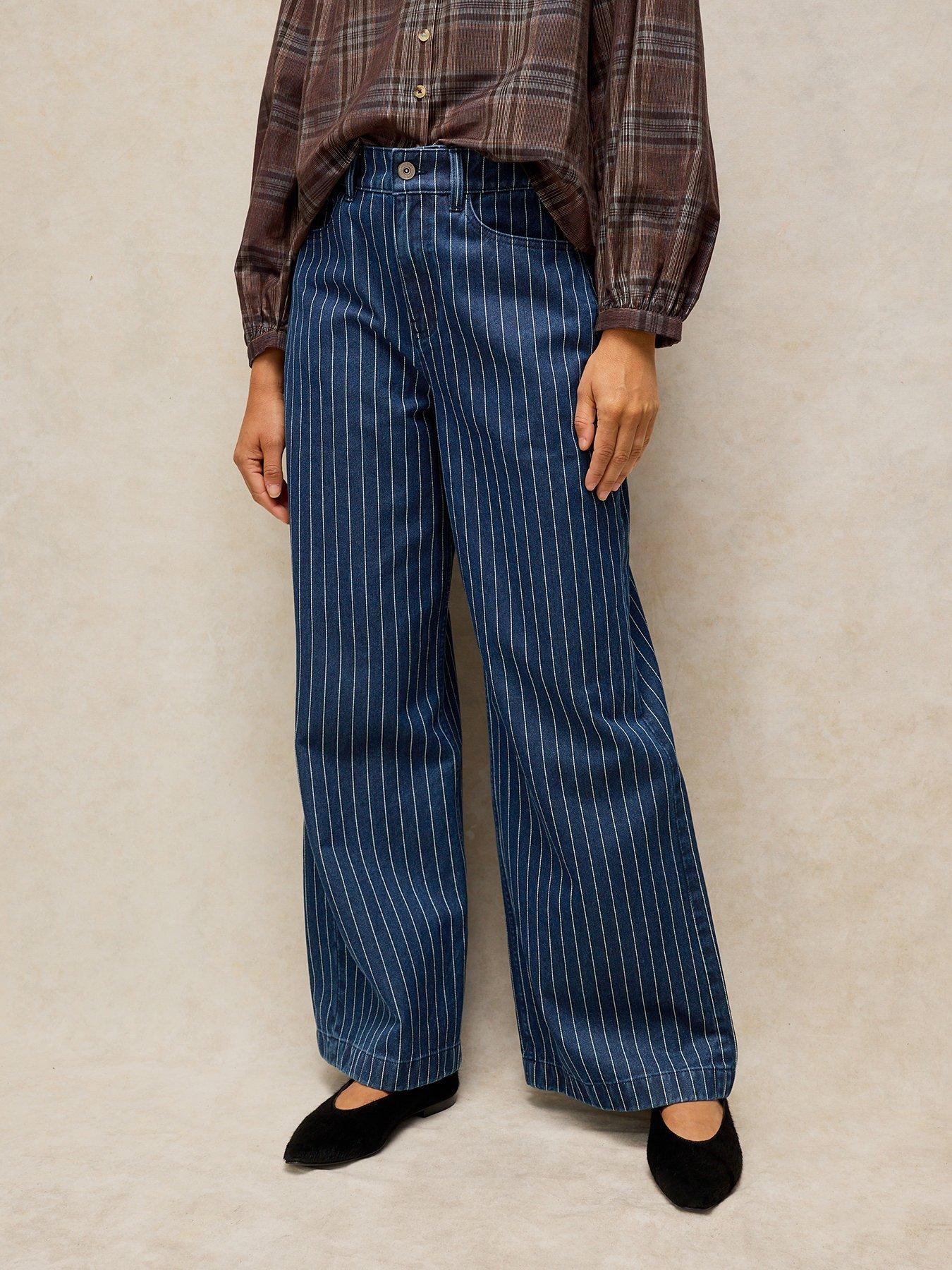 Image 1 of 5 of White Stuff Ayla Stripe Wide Leg Jeans - Blue