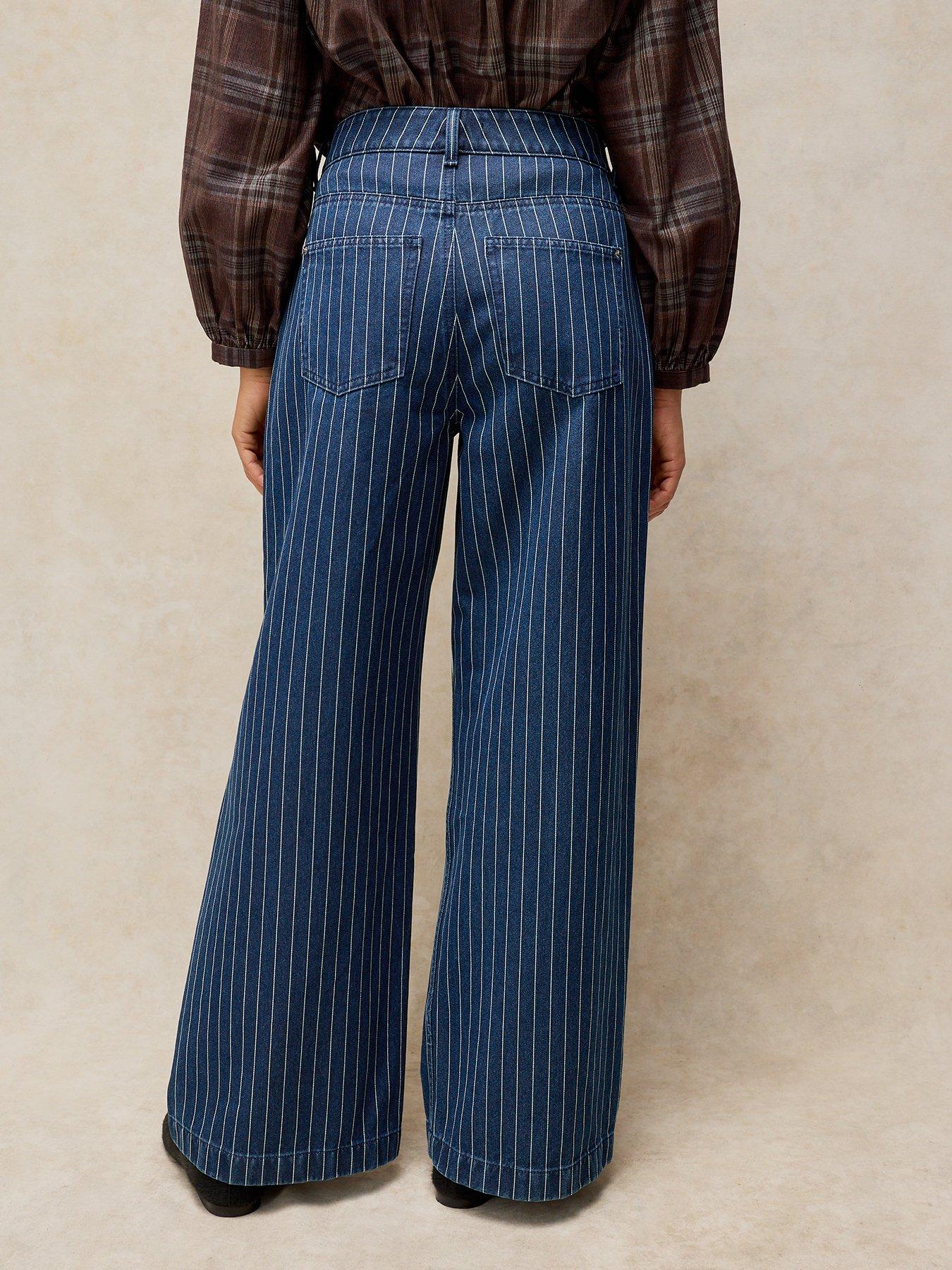 Image 2 of 5 of White Stuff Ayla Stripe Wide Leg Jeans - Blue