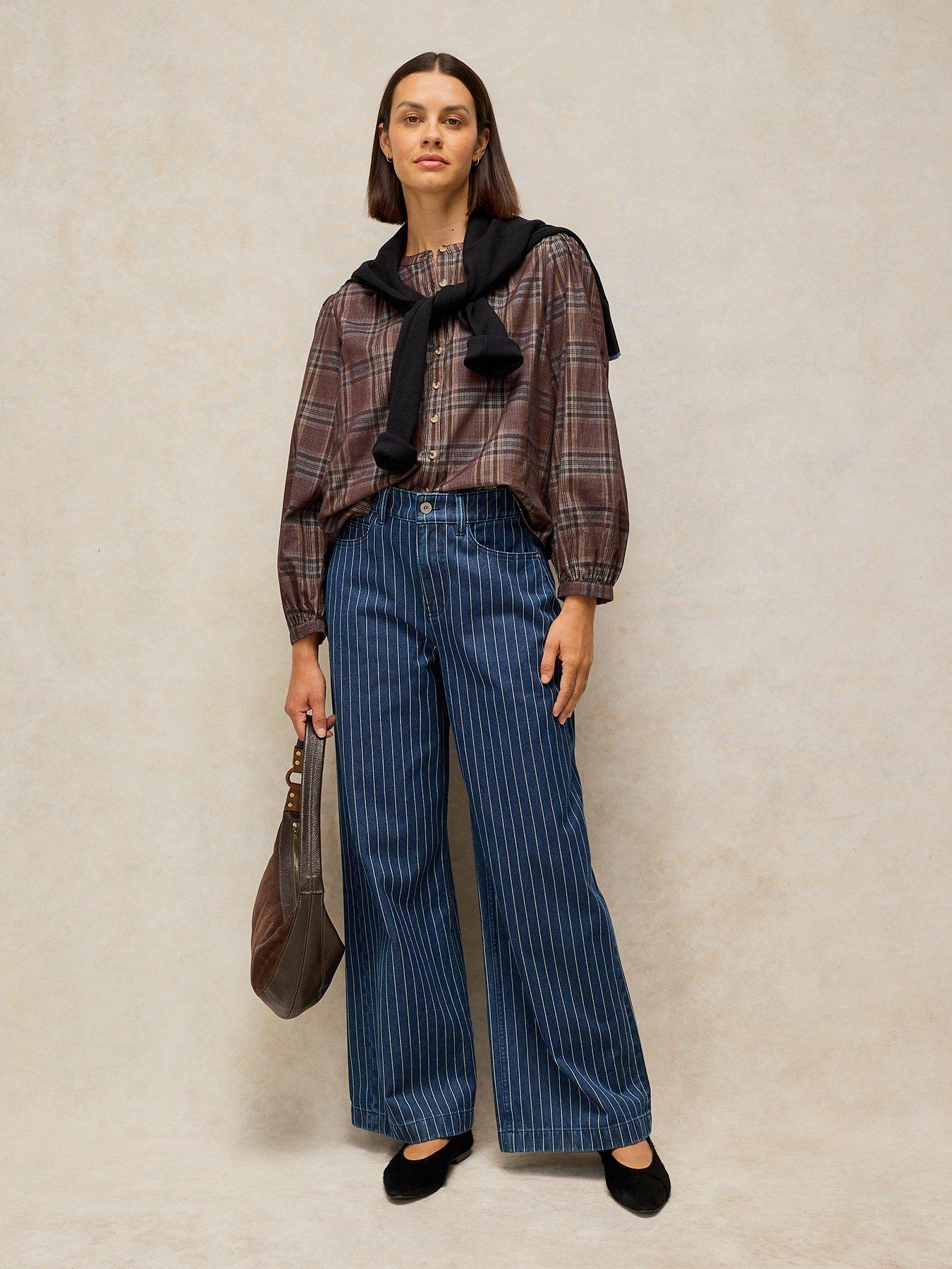 Image 3 of 5 of White Stuff Ayla Stripe Wide Leg Jeans - Blue