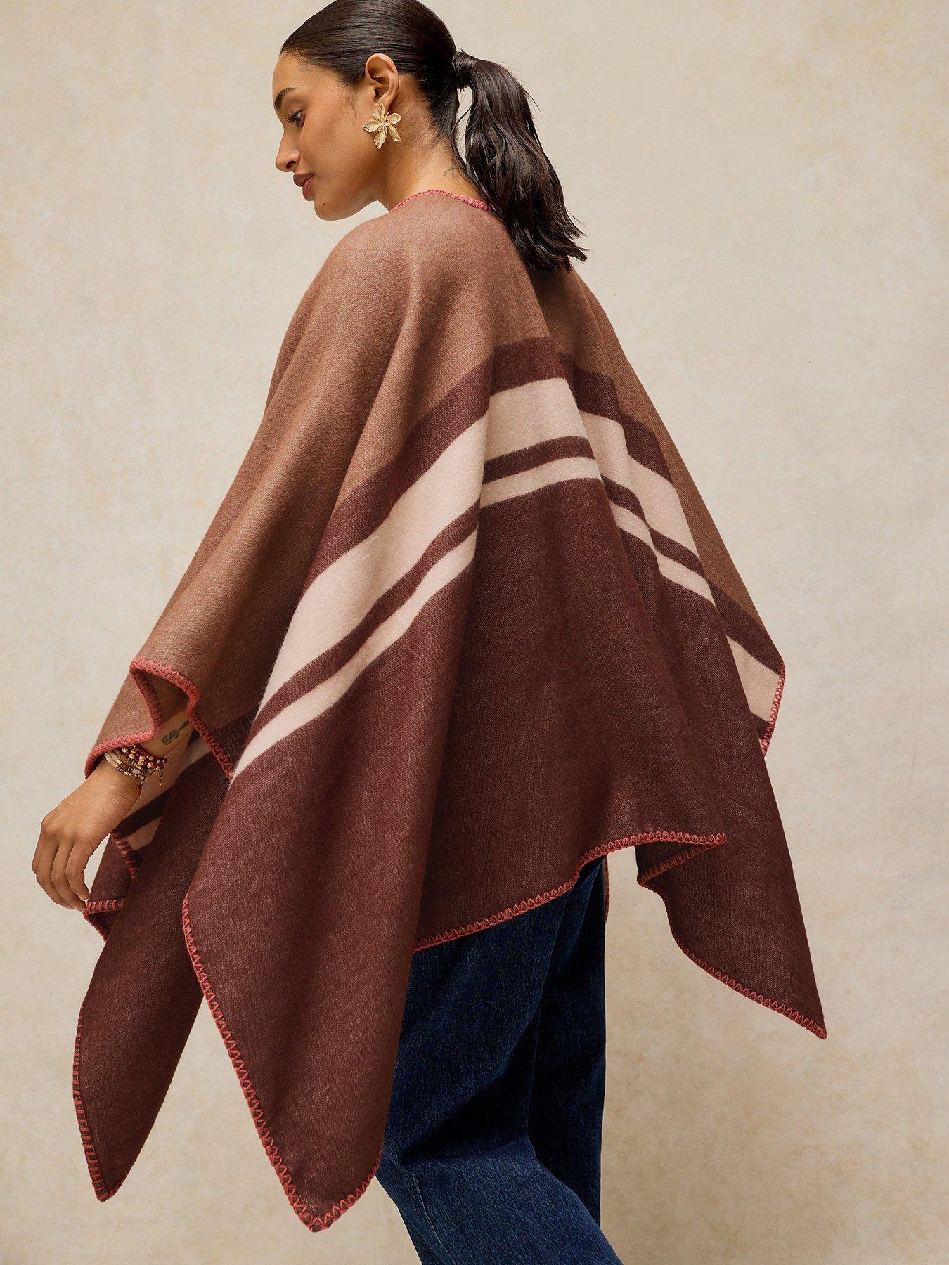 Image 2 of 6 of White Stuff Stripe Detail Poncho - Brown