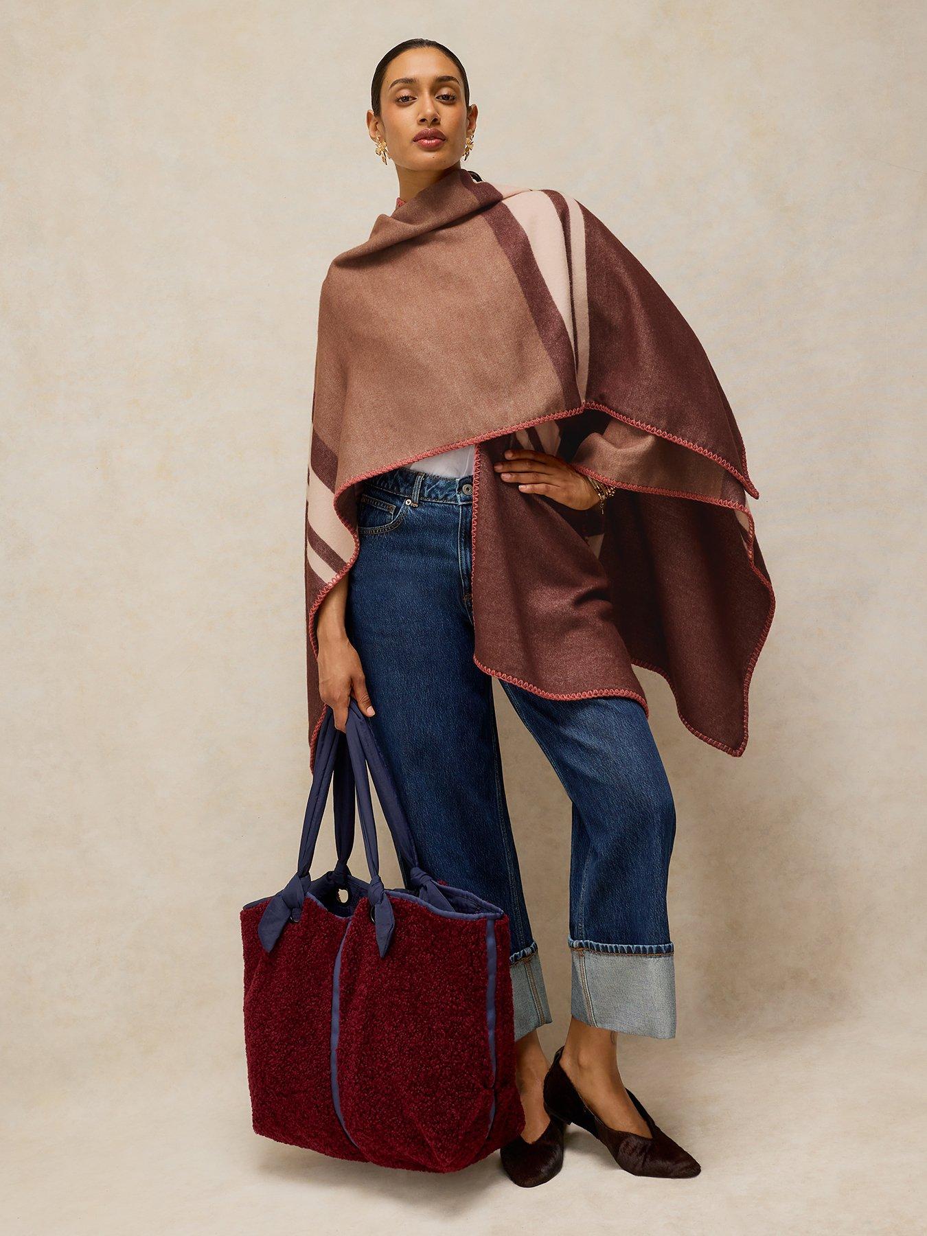 Image 3 of 6 of White Stuff Stripe Detail Poncho - Brown