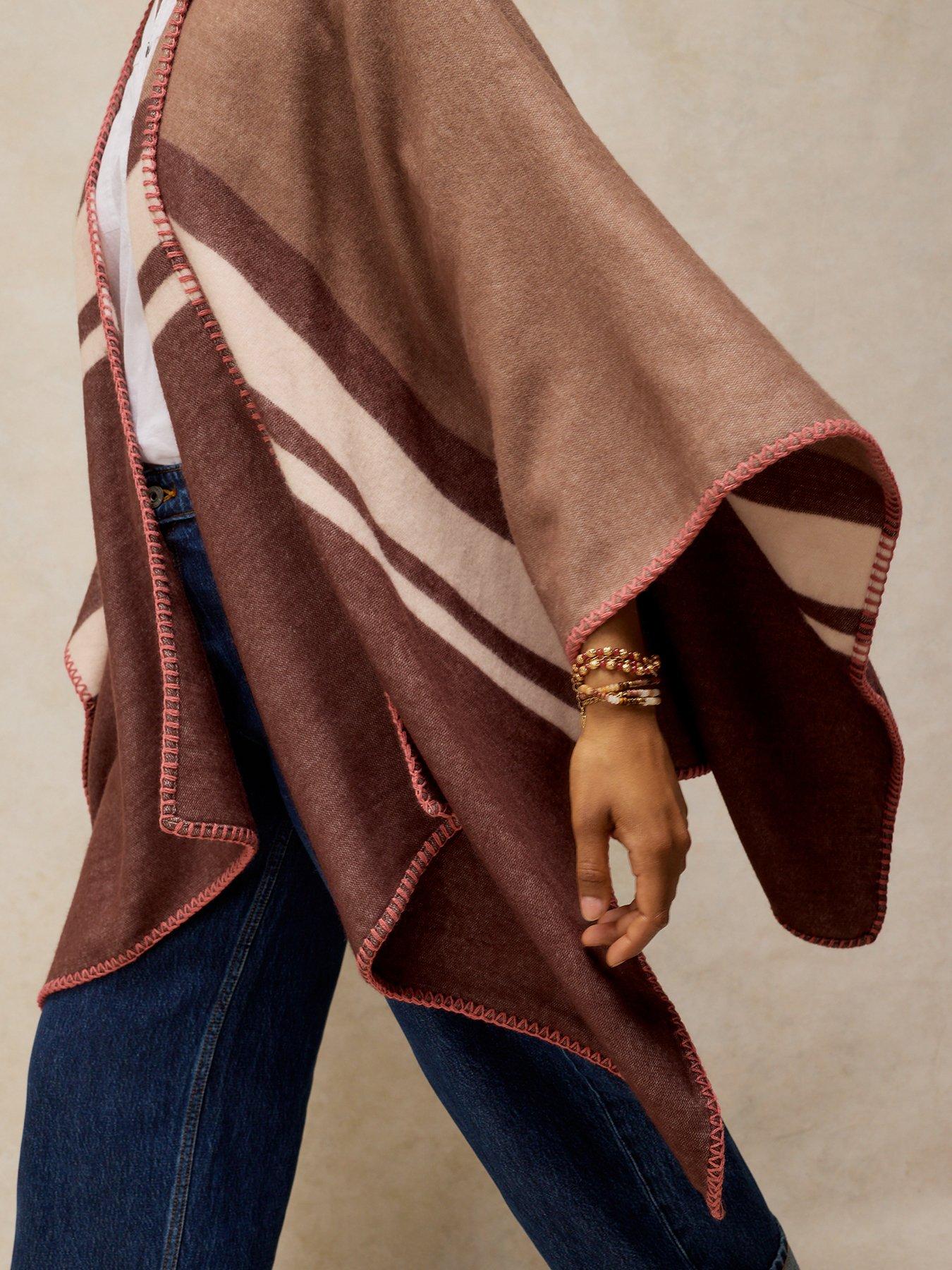 Image 4 of 6 of White Stuff Stripe Detail Poncho - Brown