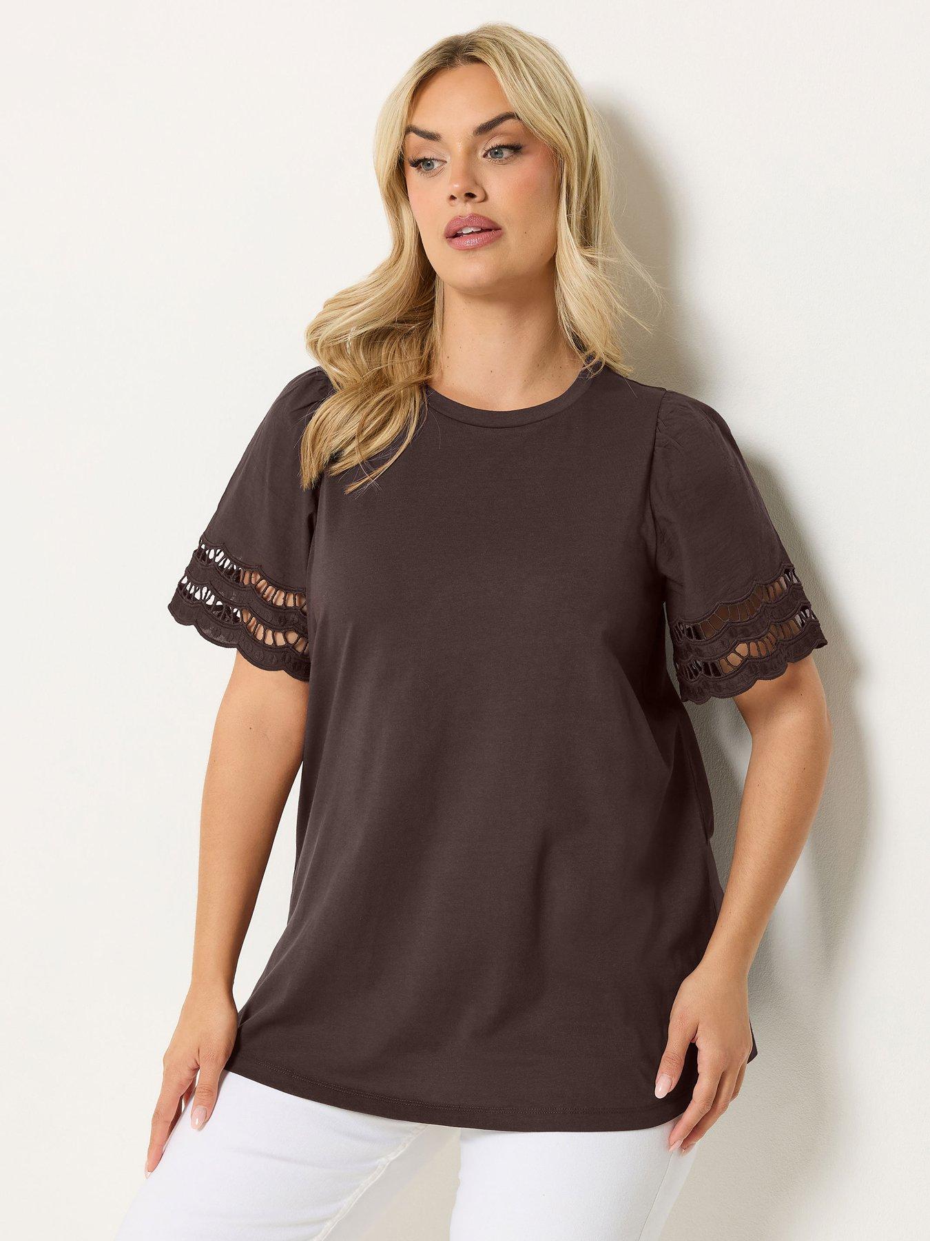 Yours Curve Angel Sleeve T-Shirt - Brown