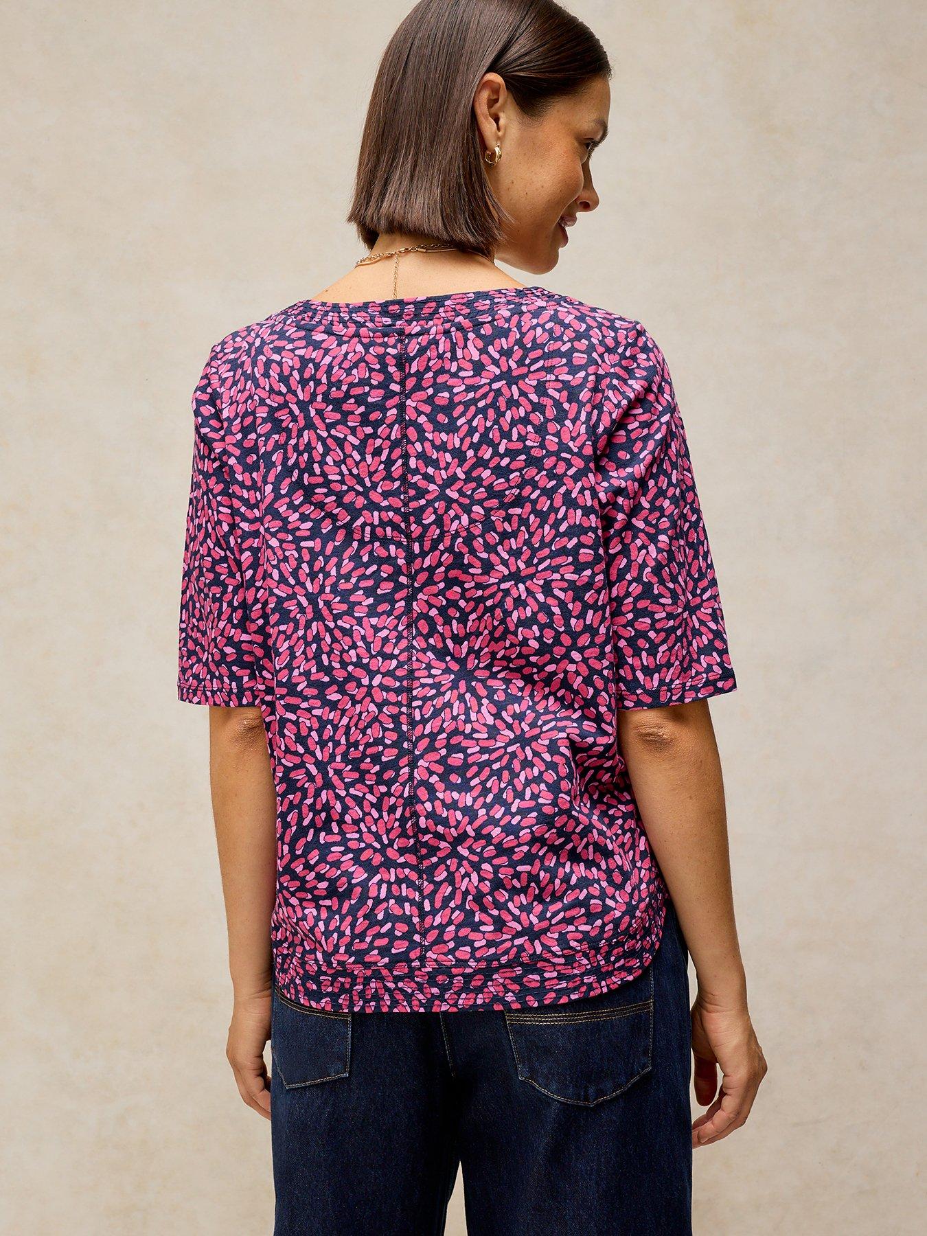Image 2 of 5 of White Stuff Weaver Notch Neck Tee - Pink