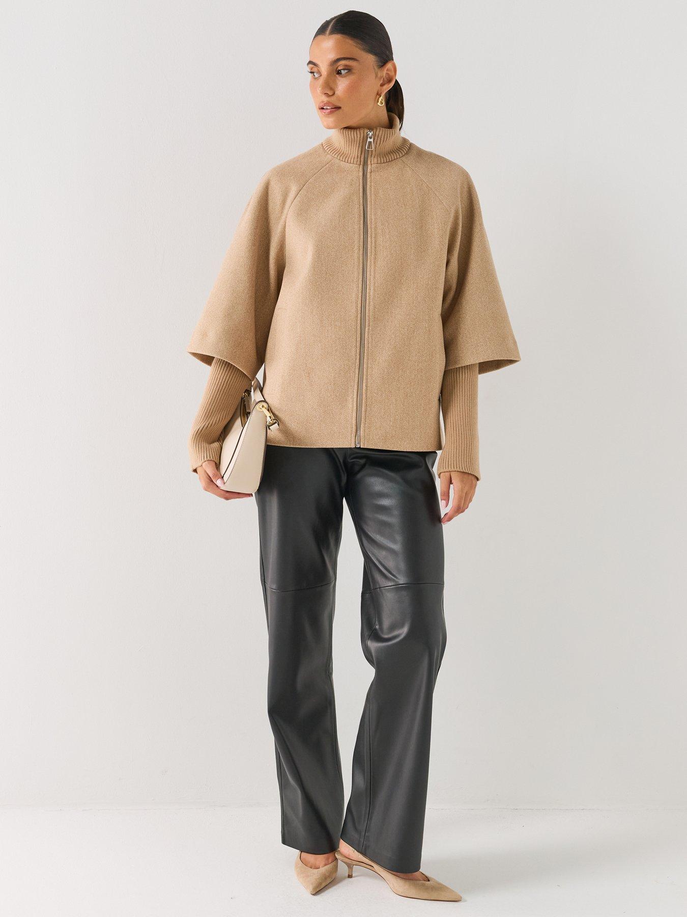 Image 3 of 6 of JDY Womens Rib Funnel Neck Zip-through Short Jacket - Beige