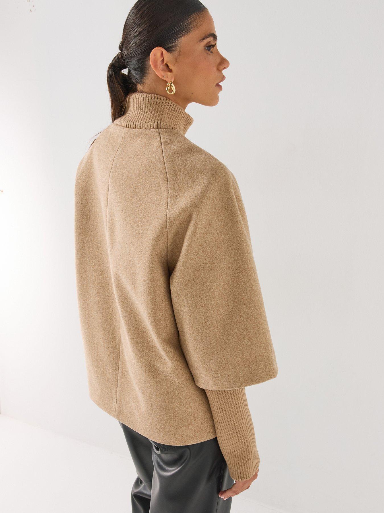 Image 5 of 6 of JDY Womens Rib Funnel Neck Zip-through Short Jacket - Beige