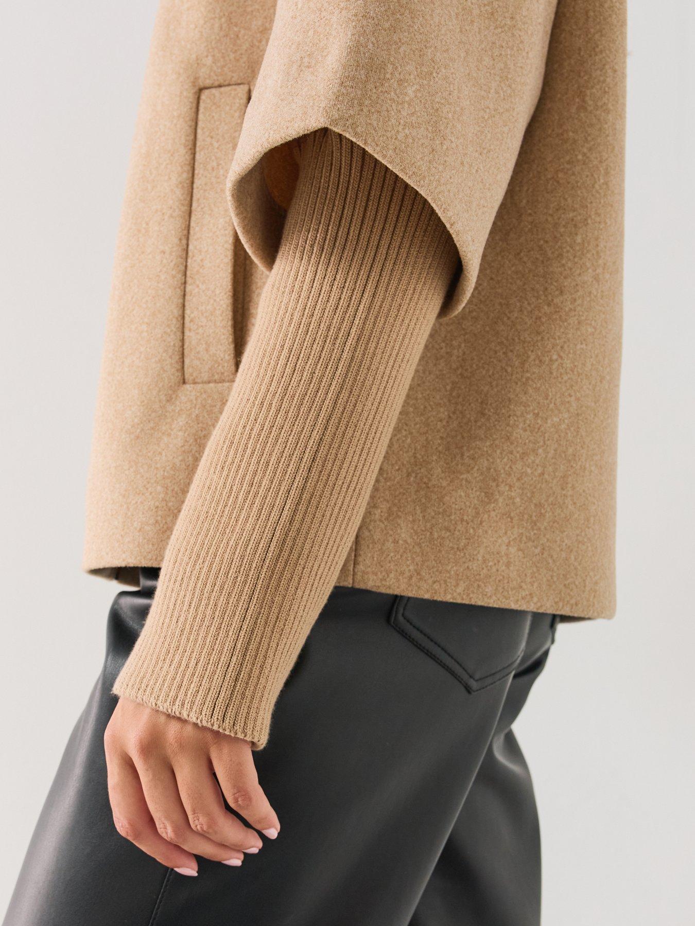 Image 6 of 6 of JDY Womens Rib Funnel Neck Zip-through Short Jacket - Beige