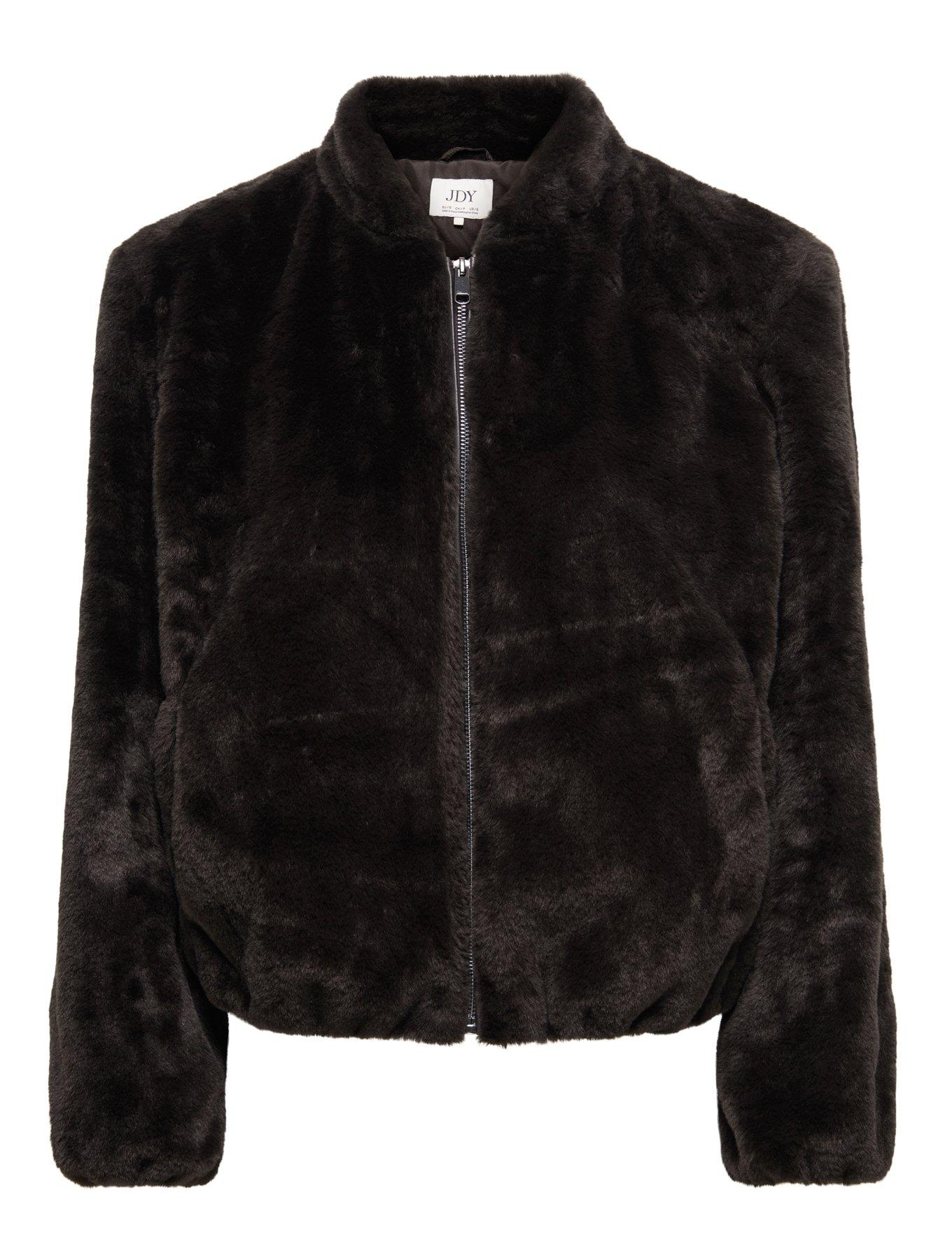 Image 6 of 7 of JDY Womens Macy Faux Fur Balloon Sleeve Jacket - Brown