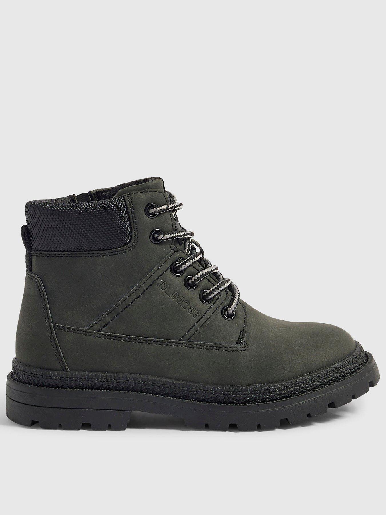 River Island Boys Lace Up Zip Worker Boots - Black