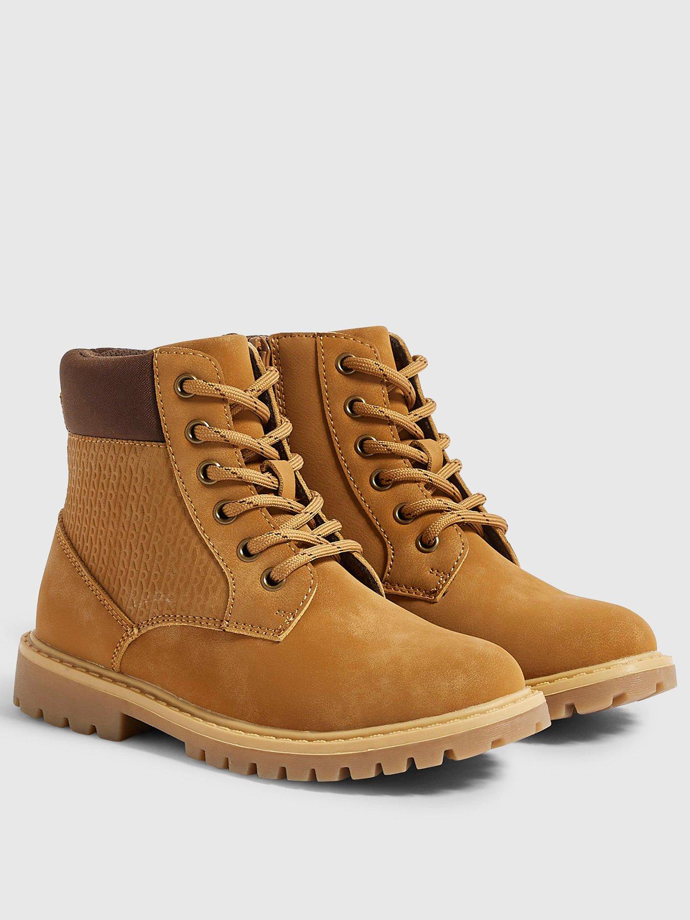 Image 2 of 6 of River Island Boys Lace Up Worker Boots - Brown