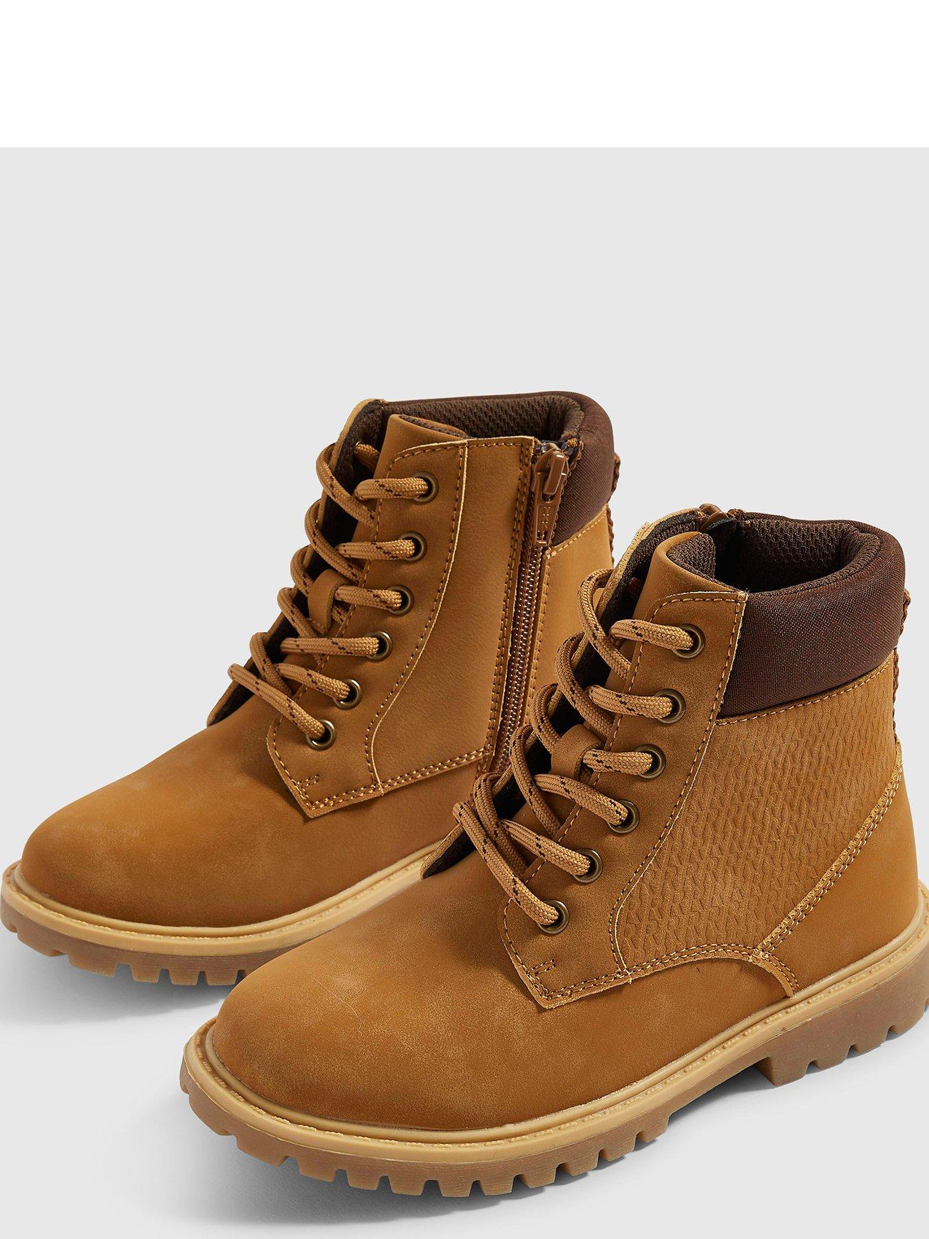 Image 4 of 6 of River Island Boys Lace Up Worker Boots - Brown