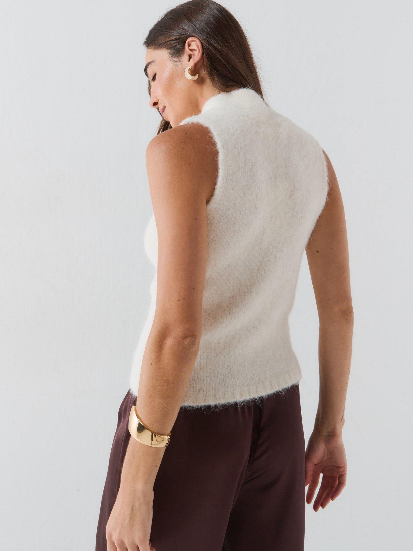 Image 2 of 6 of Vero Moda Womens Venezia Tie Detail Sleeveless Knitted Top - Beige