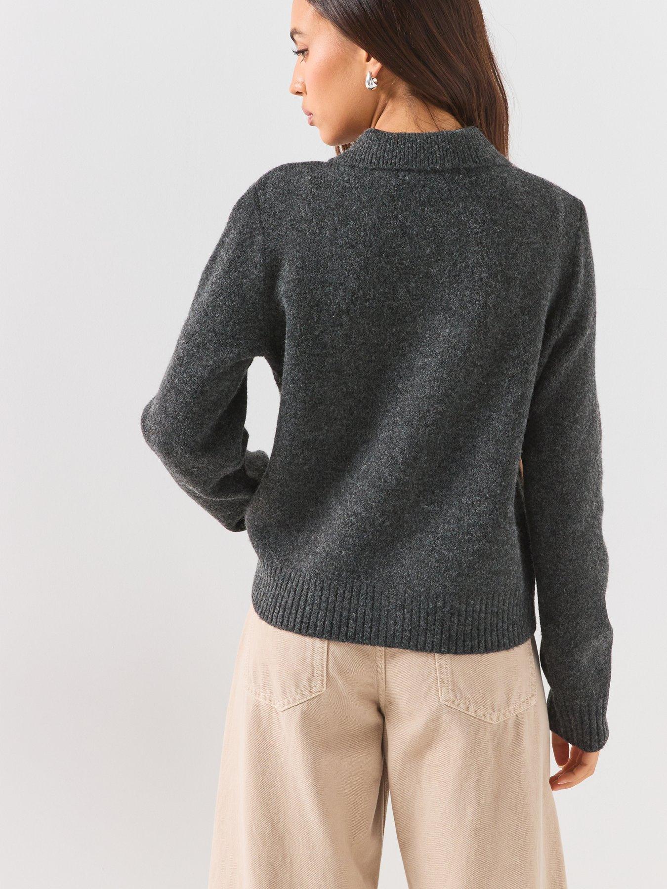 Image 2 of 6 of Vero Moda Womens Horse Jacquard Polo Collar Button Through Cardigan - Grey