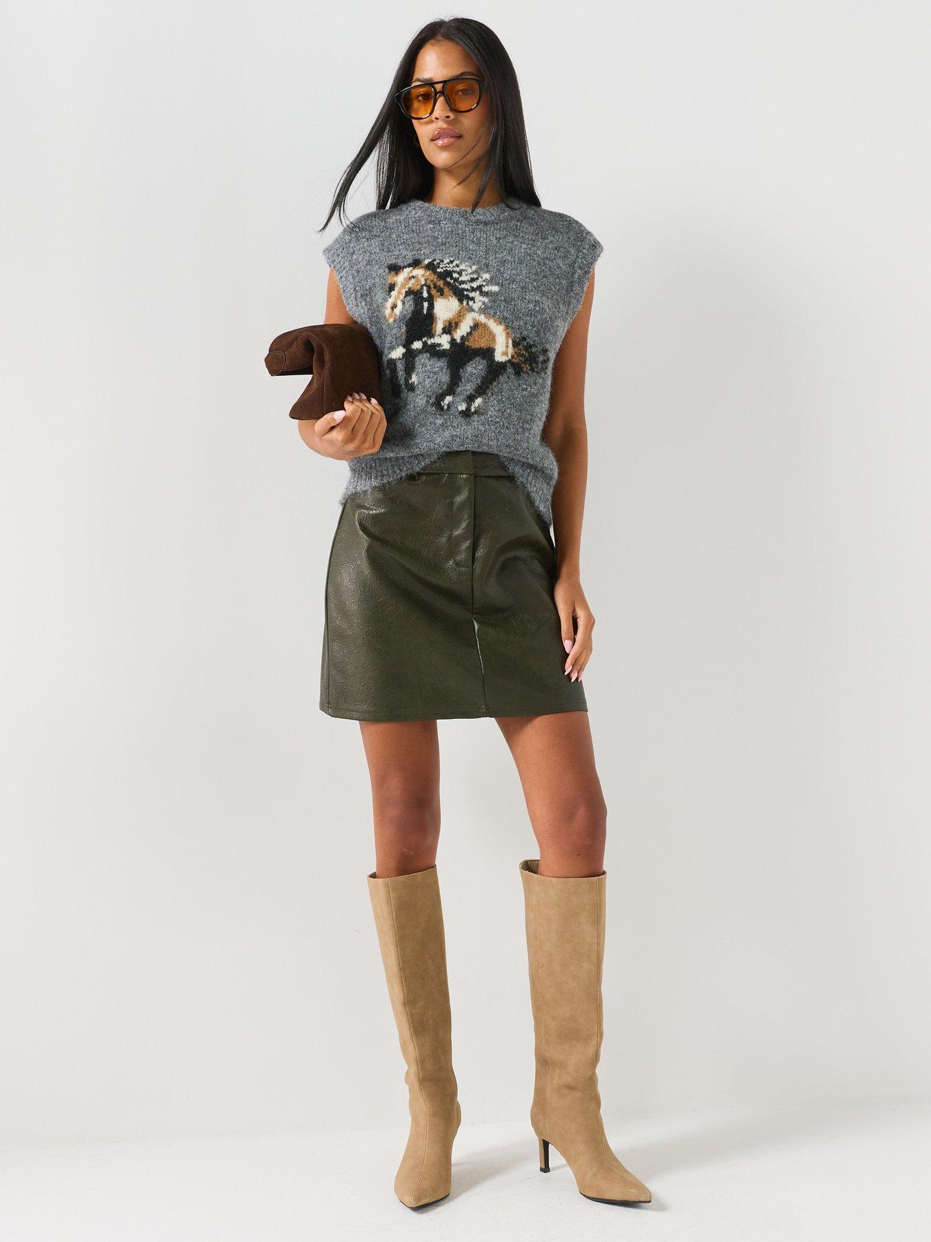 Image 3 of 4 of Vero Moda Vero Moda Womens Intarsia Crew Neck Sleeveless Waistcoat - Grey