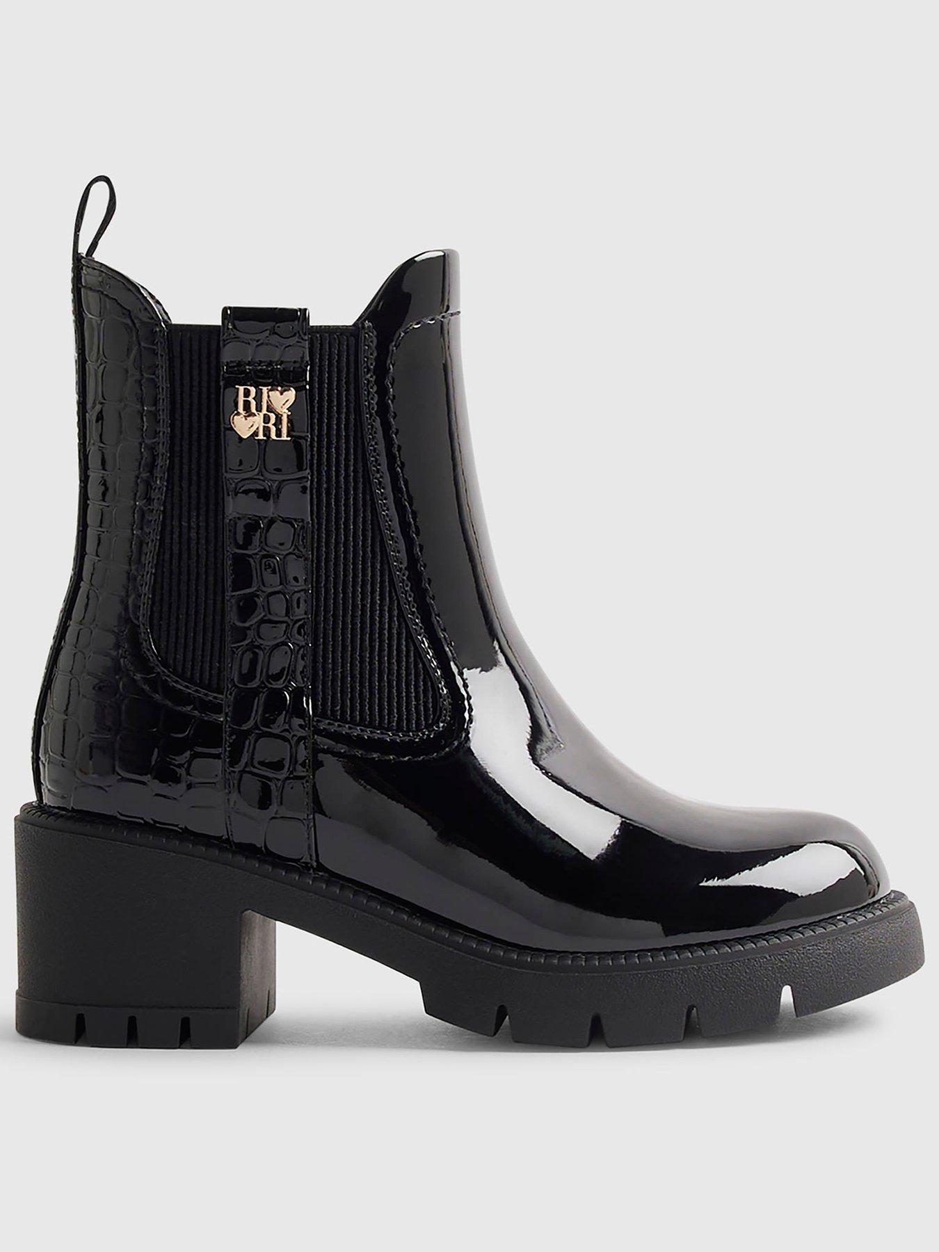 River Island Girls Patent Snake Heeled Chelsea Boots - Black