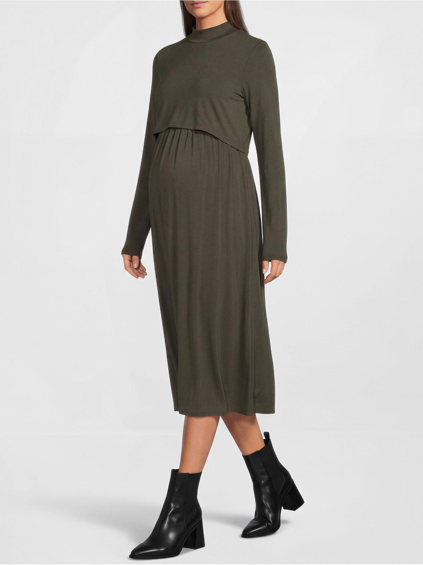 Image 1 of 5 of Mamalicious Womens Mlcathy Long Sleeve Midi Dress - Green