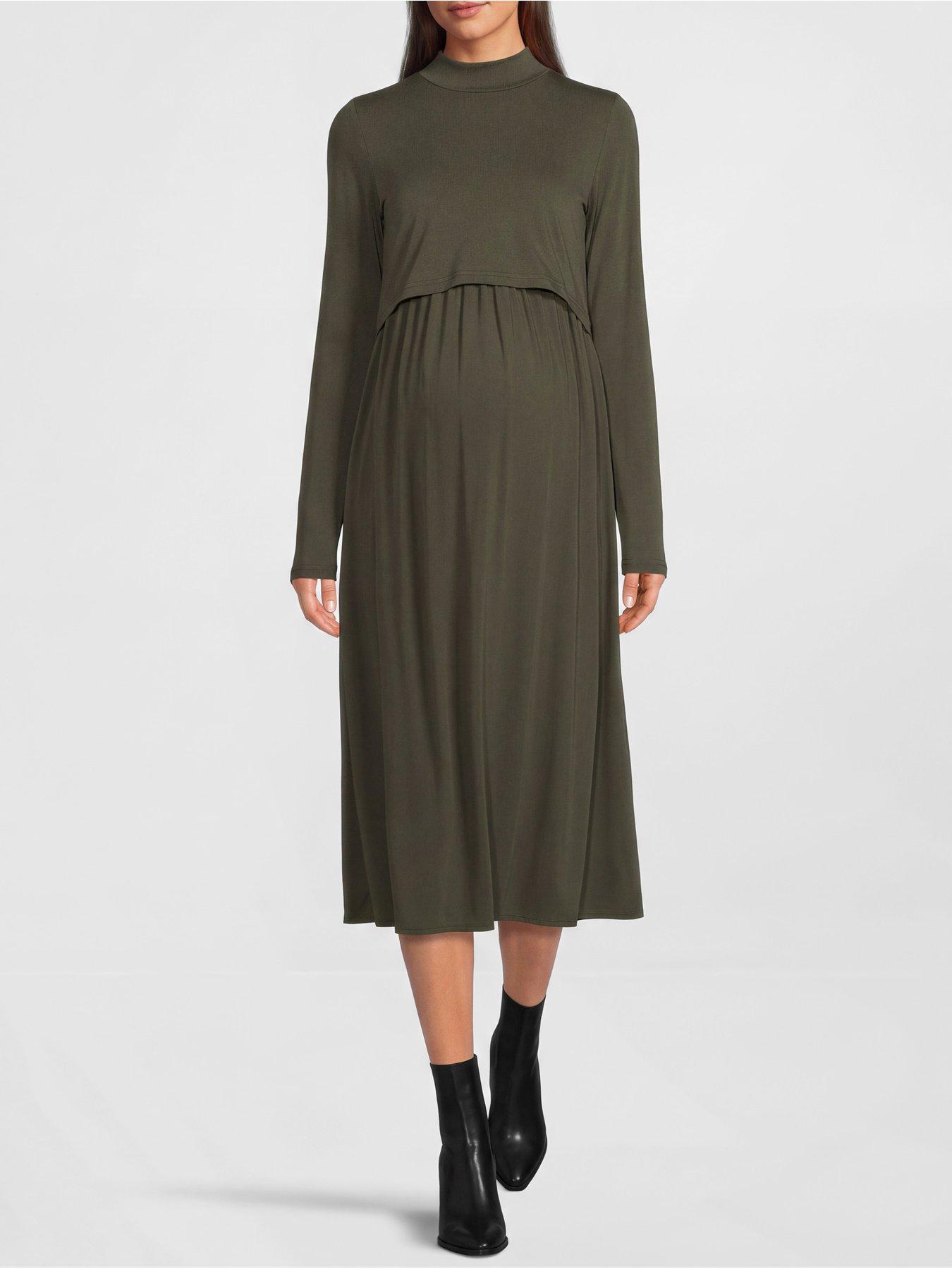 Image 3 of 5 of Mamalicious Womens Mlcathy Long Sleeve Midi Dress - Green