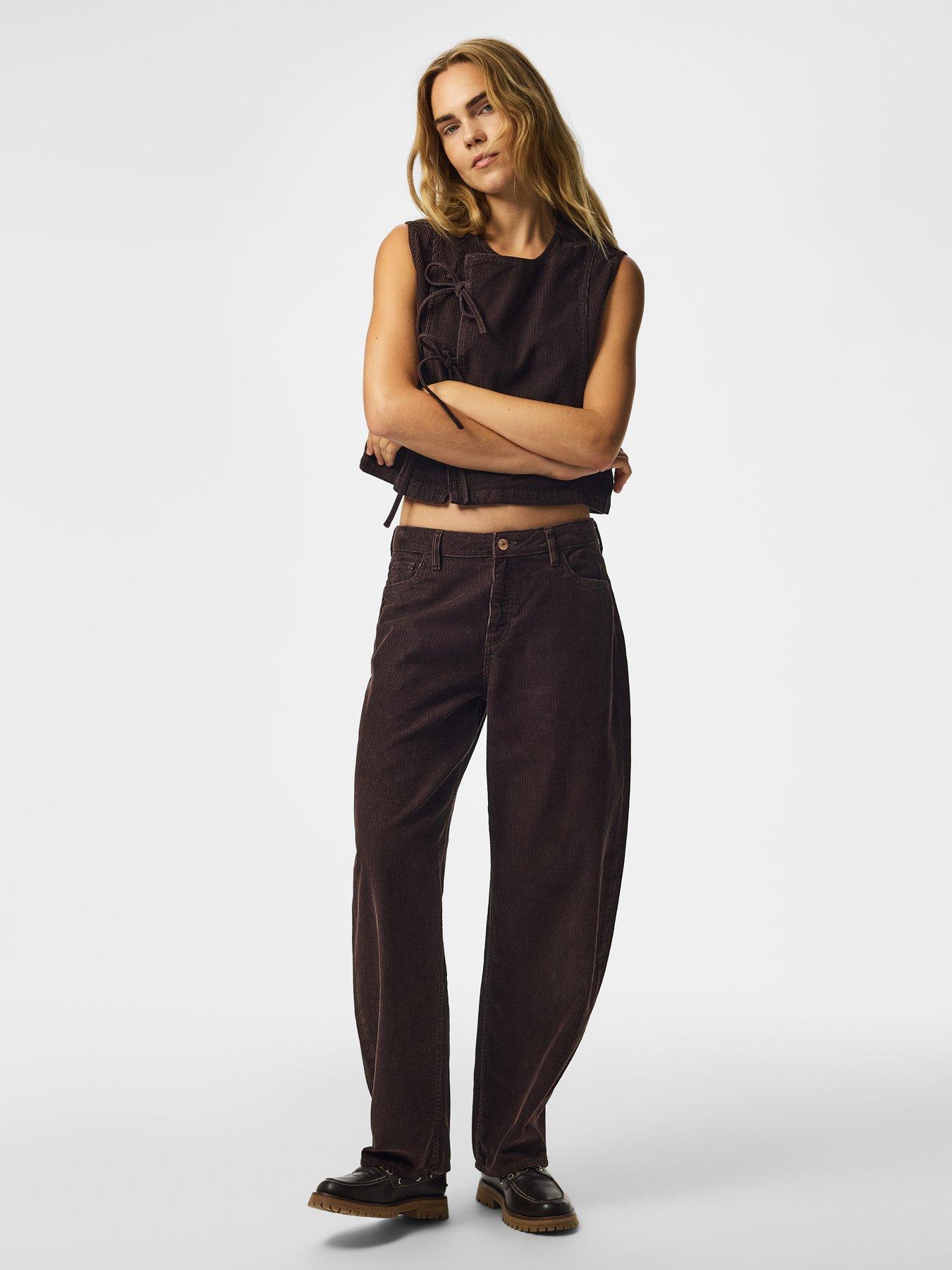 Image 3 of 6 of PIECES Aia Barrel Leg Corduroy Trousers
