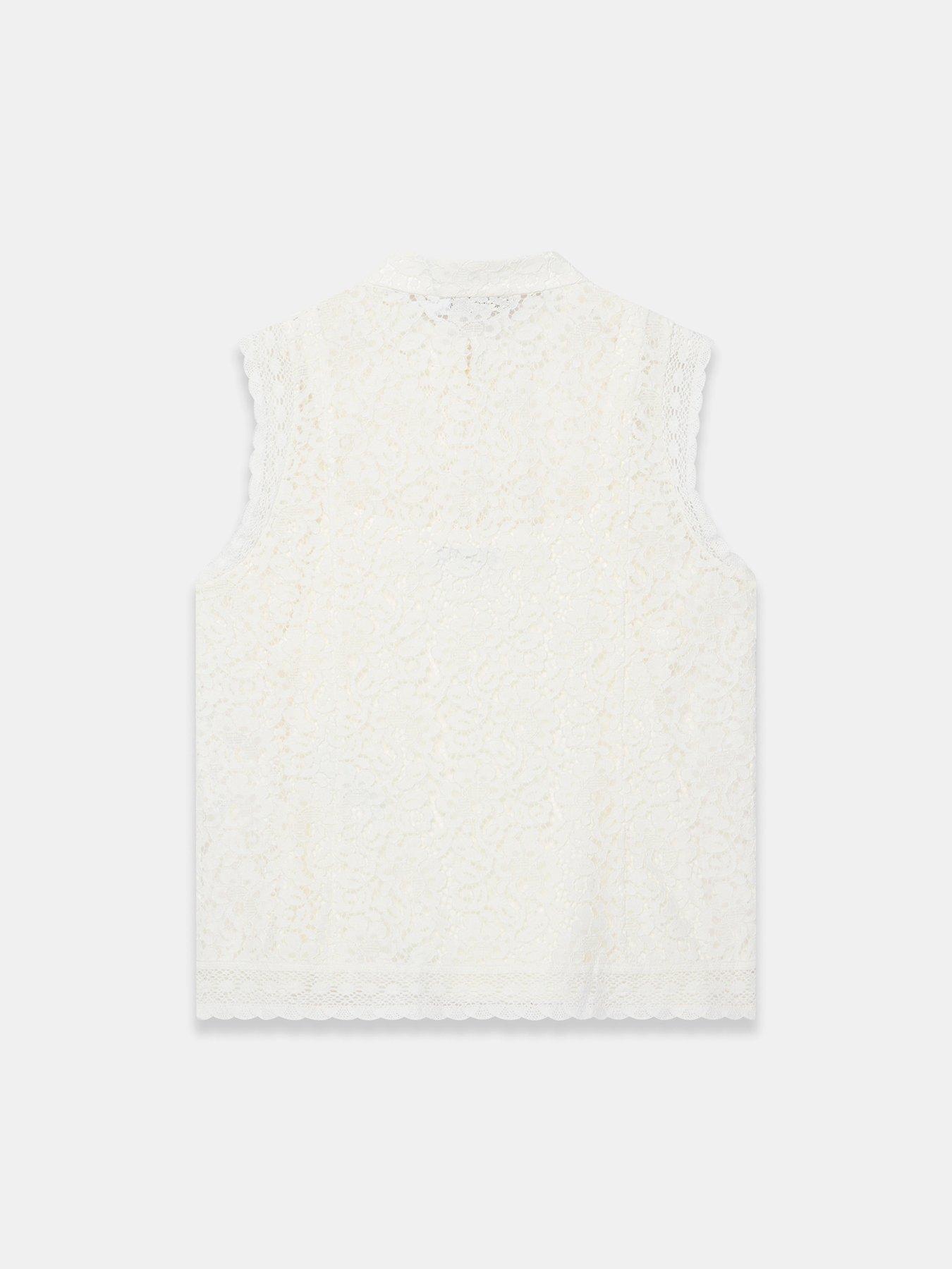 Image 6 of 6 of Mint Velvet Ivory Lace Military Top - White