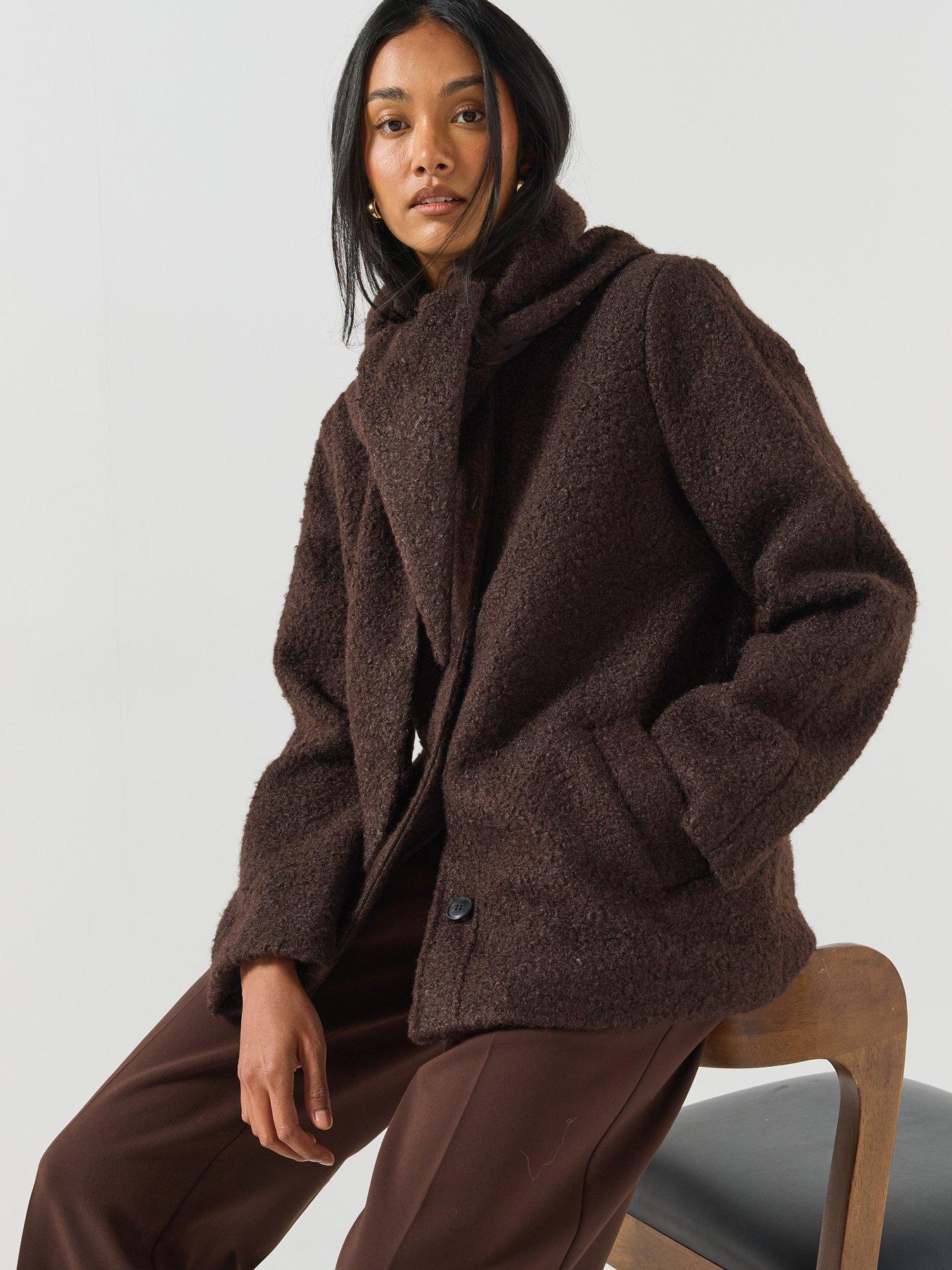 Image 1 of 6 of Vero Moda Womens Vmcarrie Scarf Collar Button Through Jacket - Brown