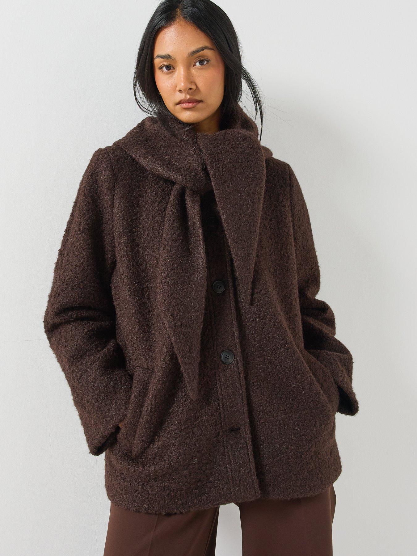 Image 5 of 6 of Vero Moda Womens Vmcarrie Scarf Collar Button Through Jacket - Brown
