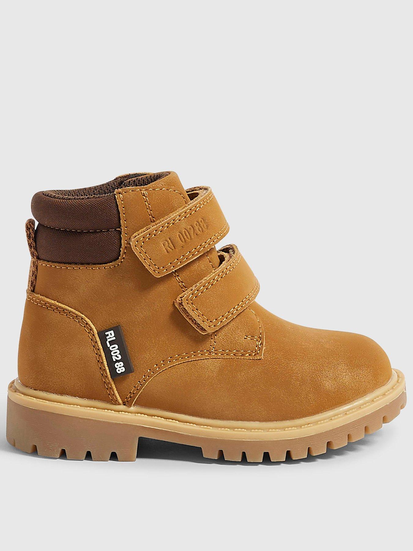 River Island Mini Mini Boys Worker Double Riptape Chunky Sole Boots - Brown