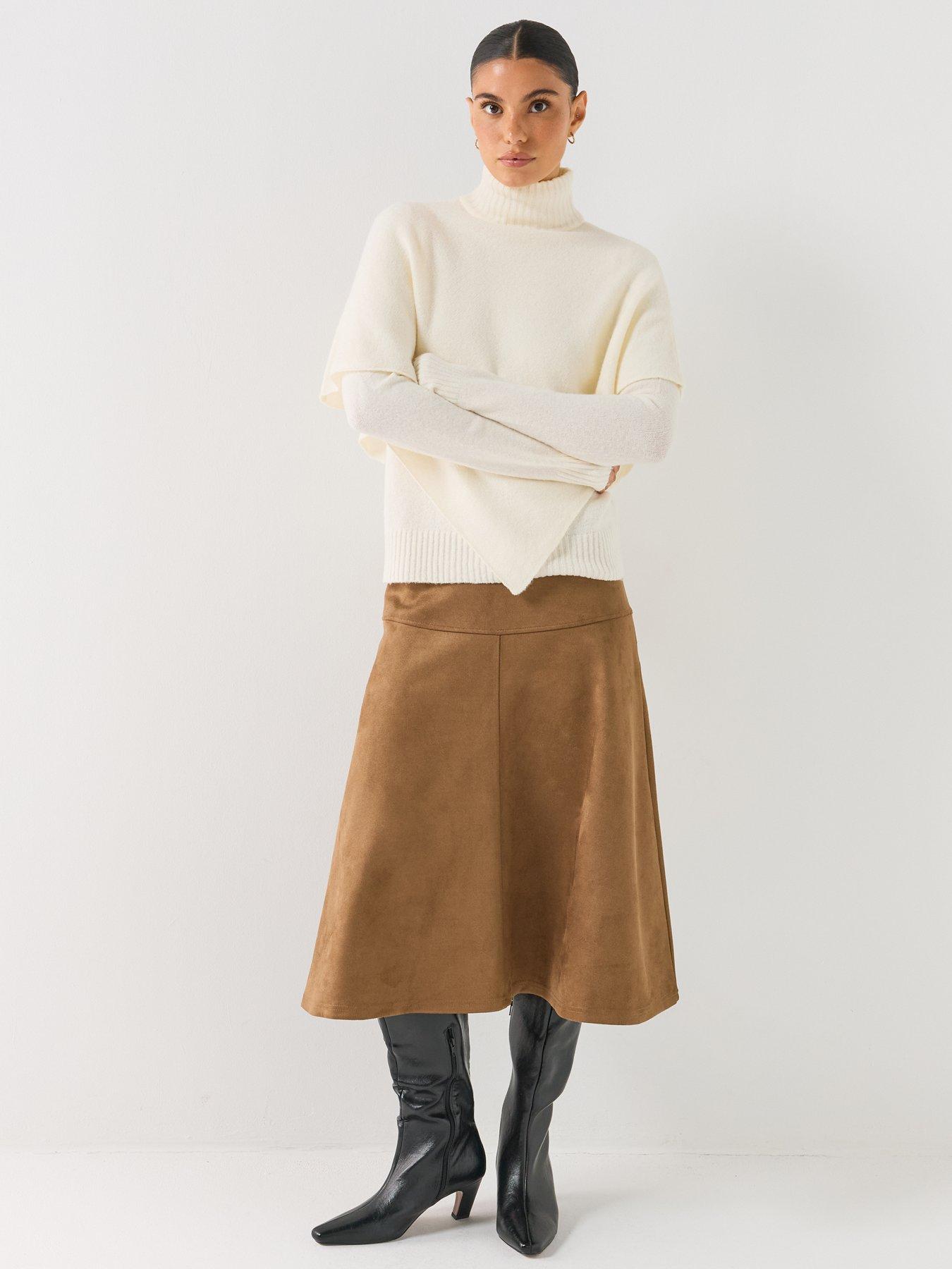 Image 3 of 6 of JDY Womens Faux Suede Midi Skirt - Brown