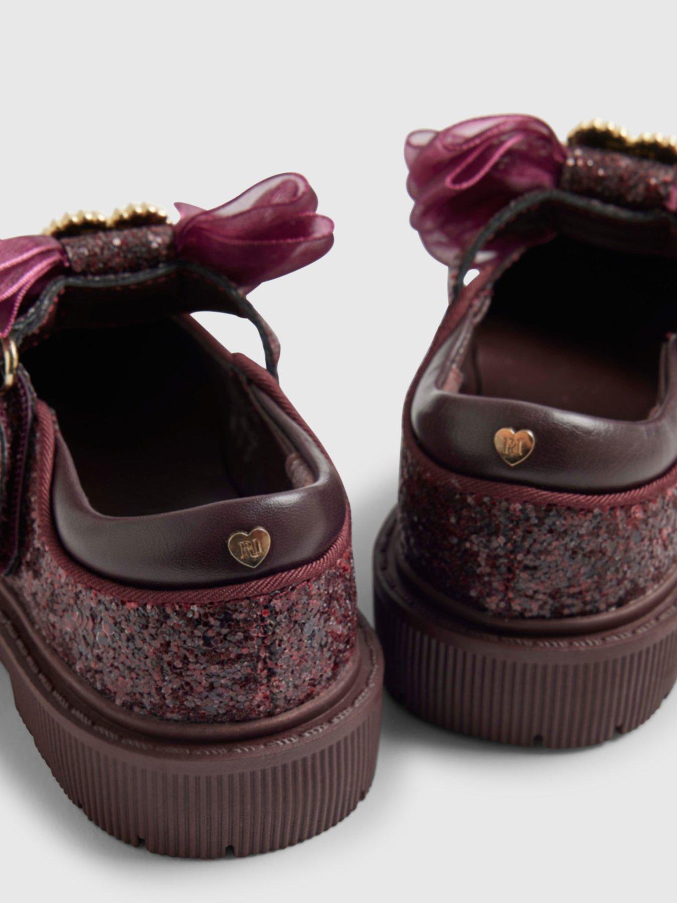 Image 5 of 5 of River Island Mini Girls Sequin Bow Strap Mary Jane Shoes - Burgundy