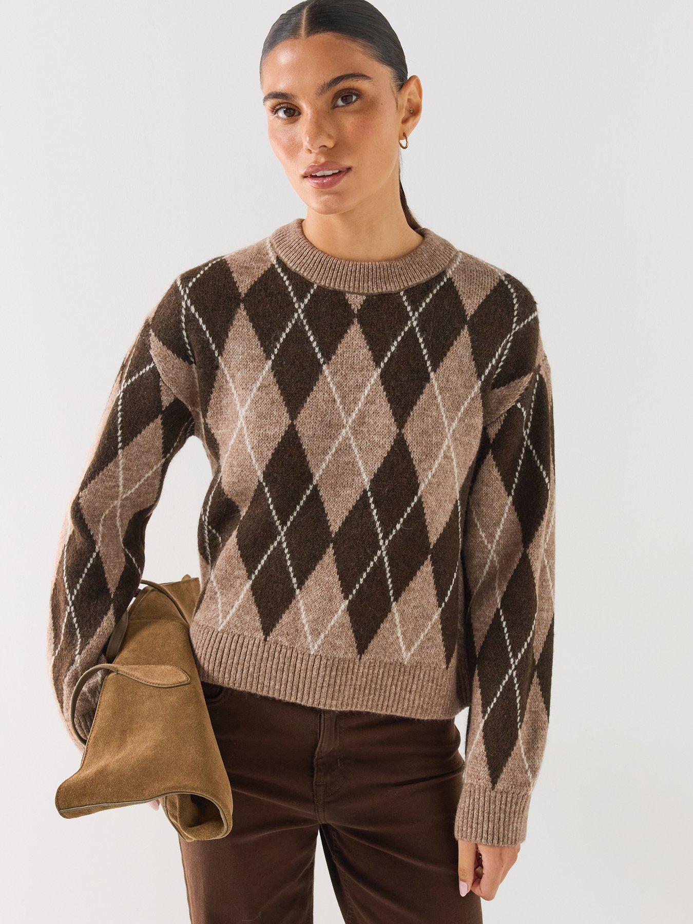 Image 1 of 6 of JDY Womens Jdybianka Argyle Pullover Knitted Jumper - Brown