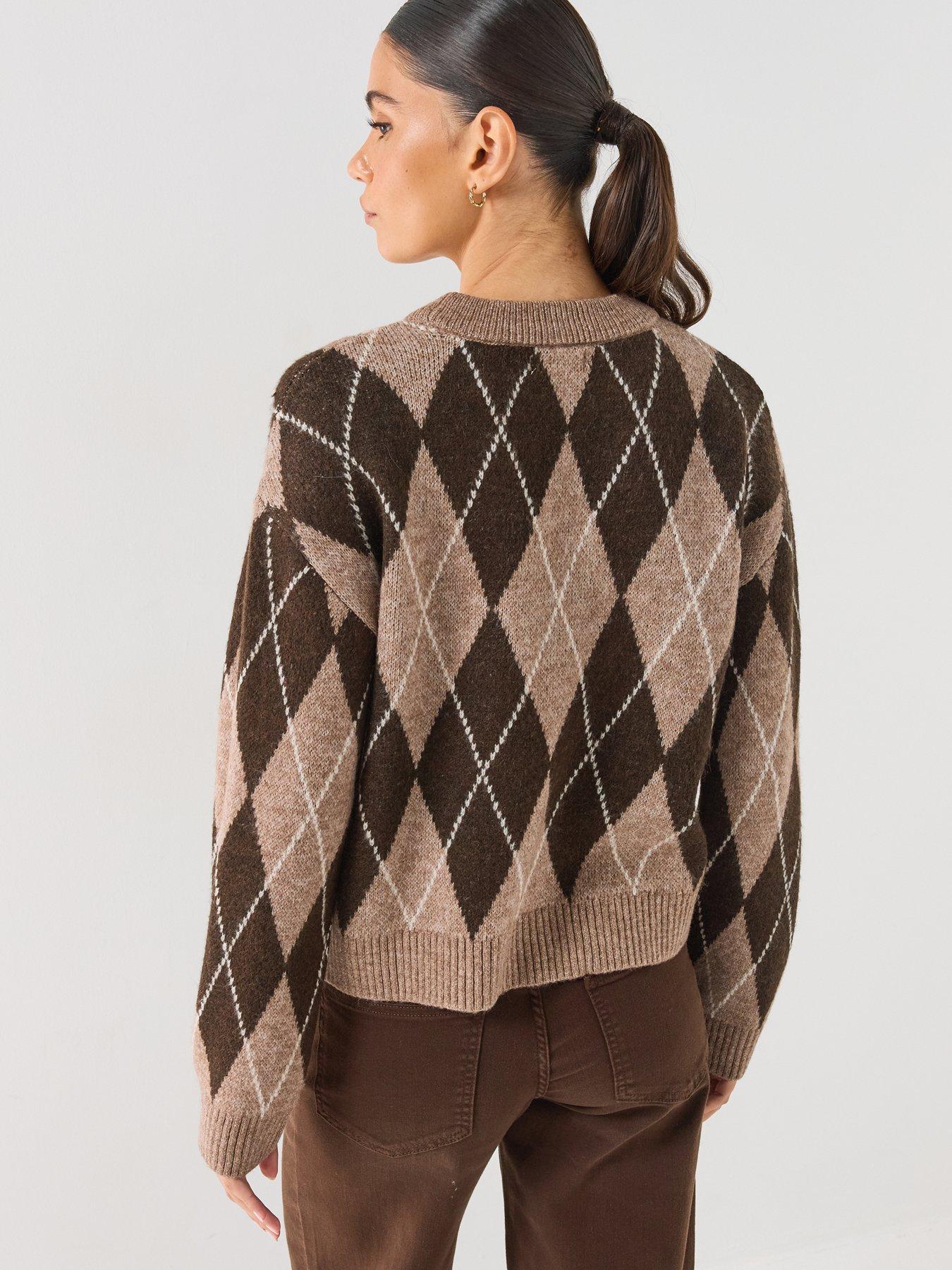 Image 2 of 6 of JDY Womens Jdybianka Argyle Pullover Knitted Jumper - Brown