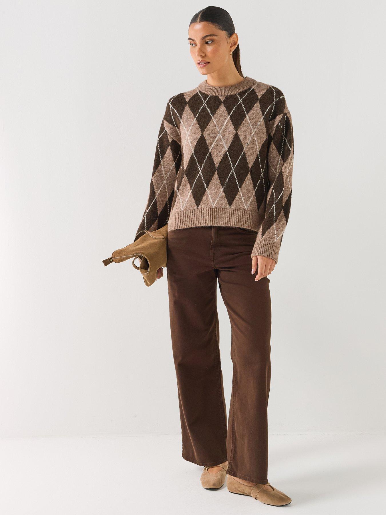 Image 3 of 6 of JDY Womens Jdybianka Argyle Pullover Knitted Jumper - Brown