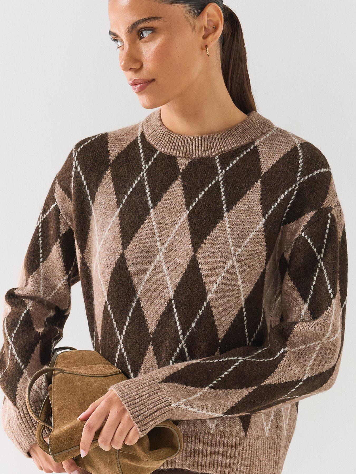 Image 4 of 6 of JDY Womens Jdybianka Argyle Pullover Knitted Jumper - Brown