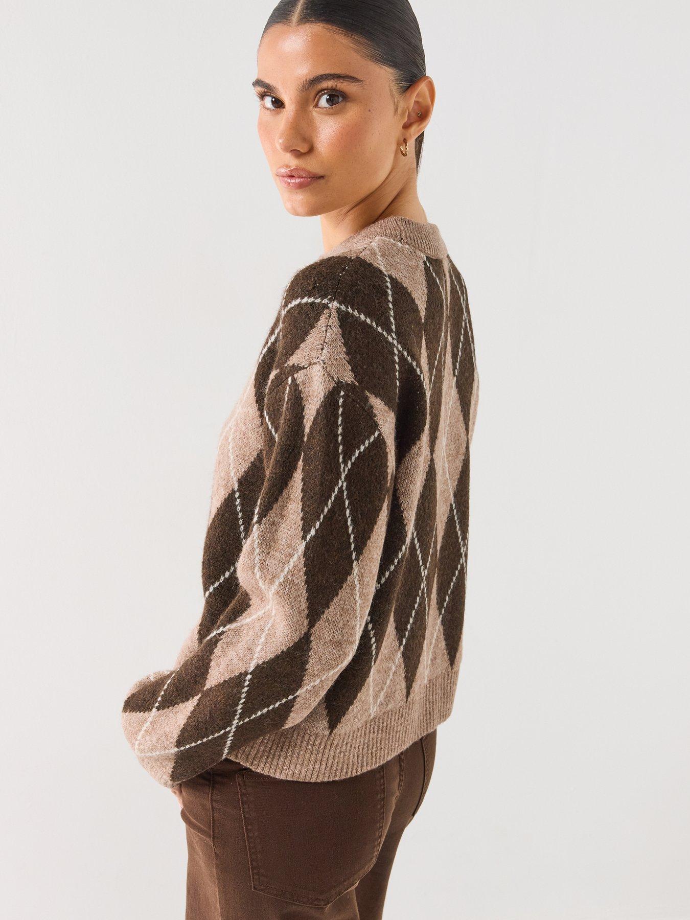 Image 5 of 6 of JDY Womens Jdybianka Argyle Pullover Knitted Jumper - Brown