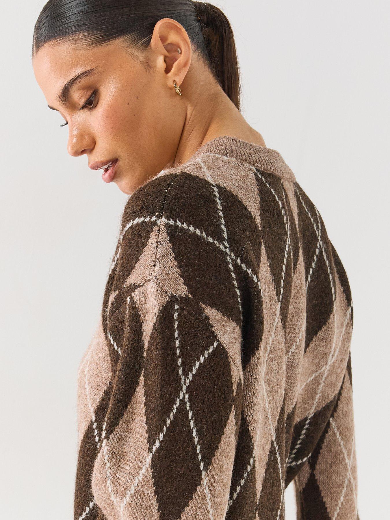 Image 6 of 6 of JDY Womens Jdybianka Argyle Pullover Knitted Jumper - Brown