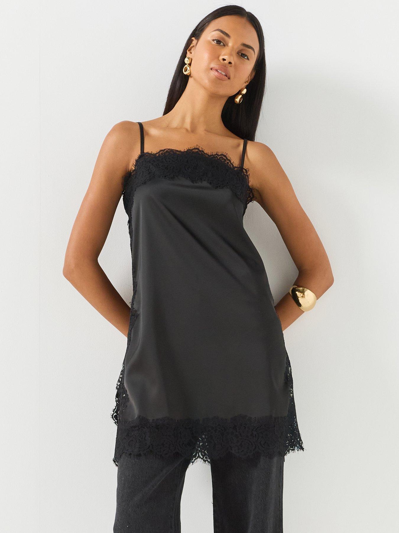 Image 1 of 5 of JDY Womens Jdyalana Lace Trim Adjustable Strap Singlet Top - Black