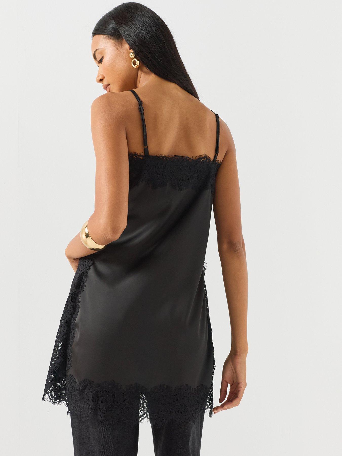 Image 2 of 5 of JDY Womens Jdyalana Lace Trim Adjustable Strap Singlet Top - Black