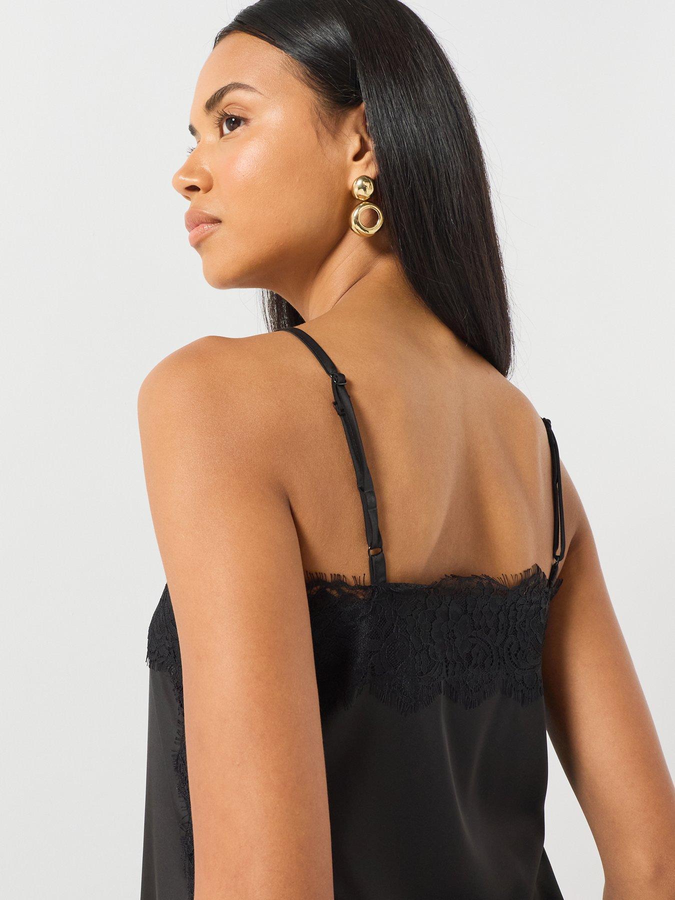 Image 4 of 5 of JDY Womens Jdyalana Lace Trim Adjustable Strap Singlet Top - Black
