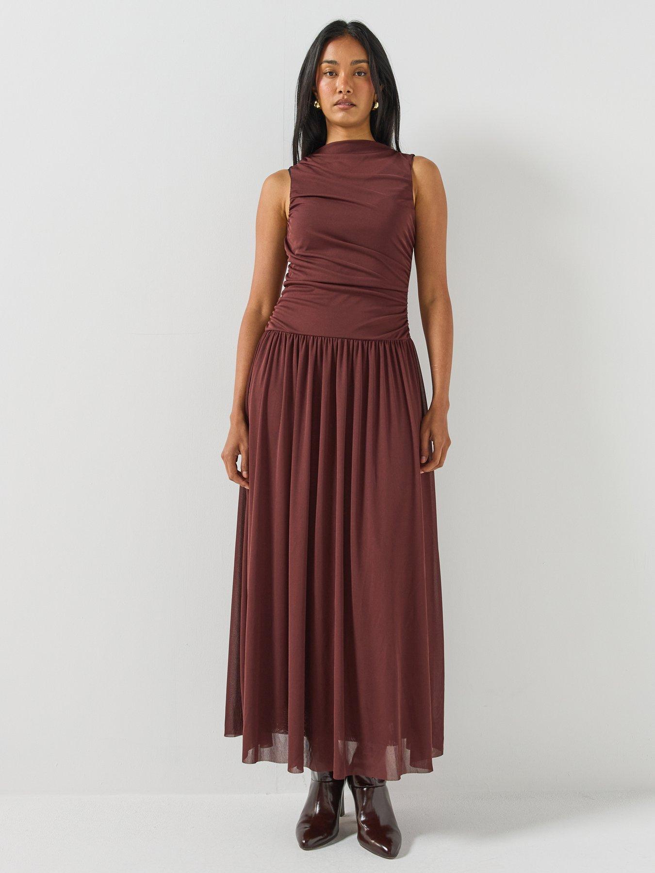 Image 1 of 6 of JDY Womens Ruched High Neck Maxi Dress - Brown