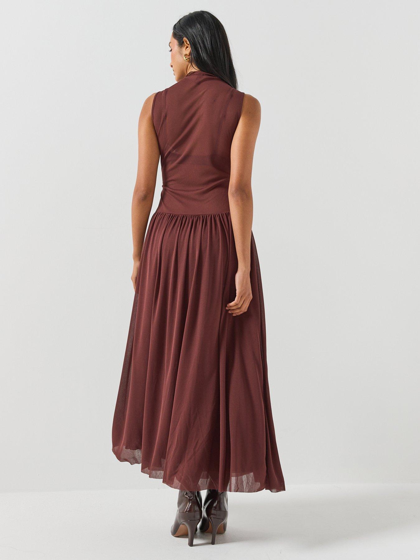 Image 2 of 6 of JDY Womens Ruched High Neck Maxi Dress - Brown