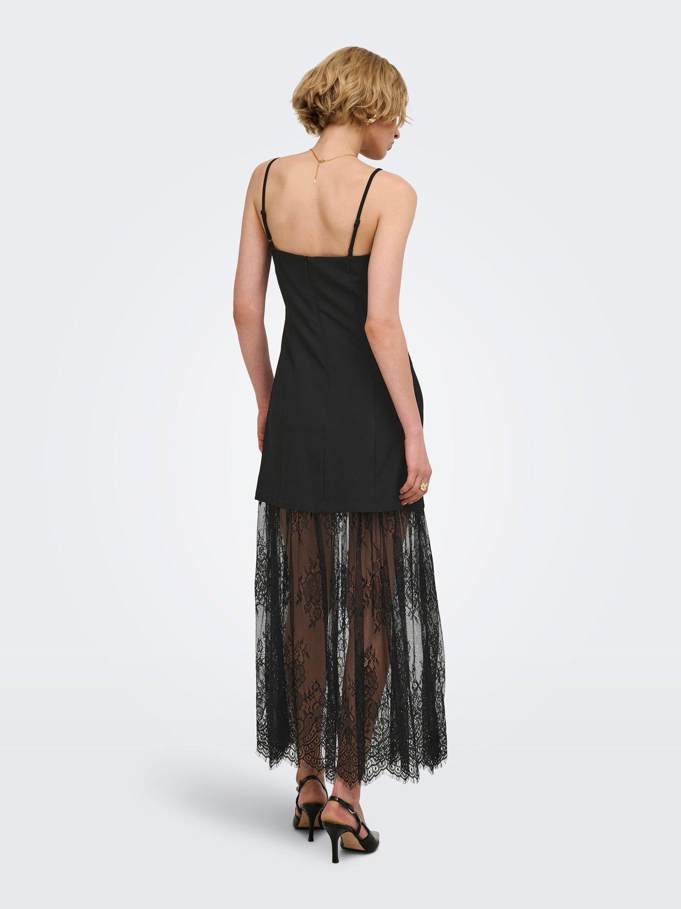 Image 2 of 5 of JDY Womens Rosa Fitted Lace Hem Maxi Dress - Black