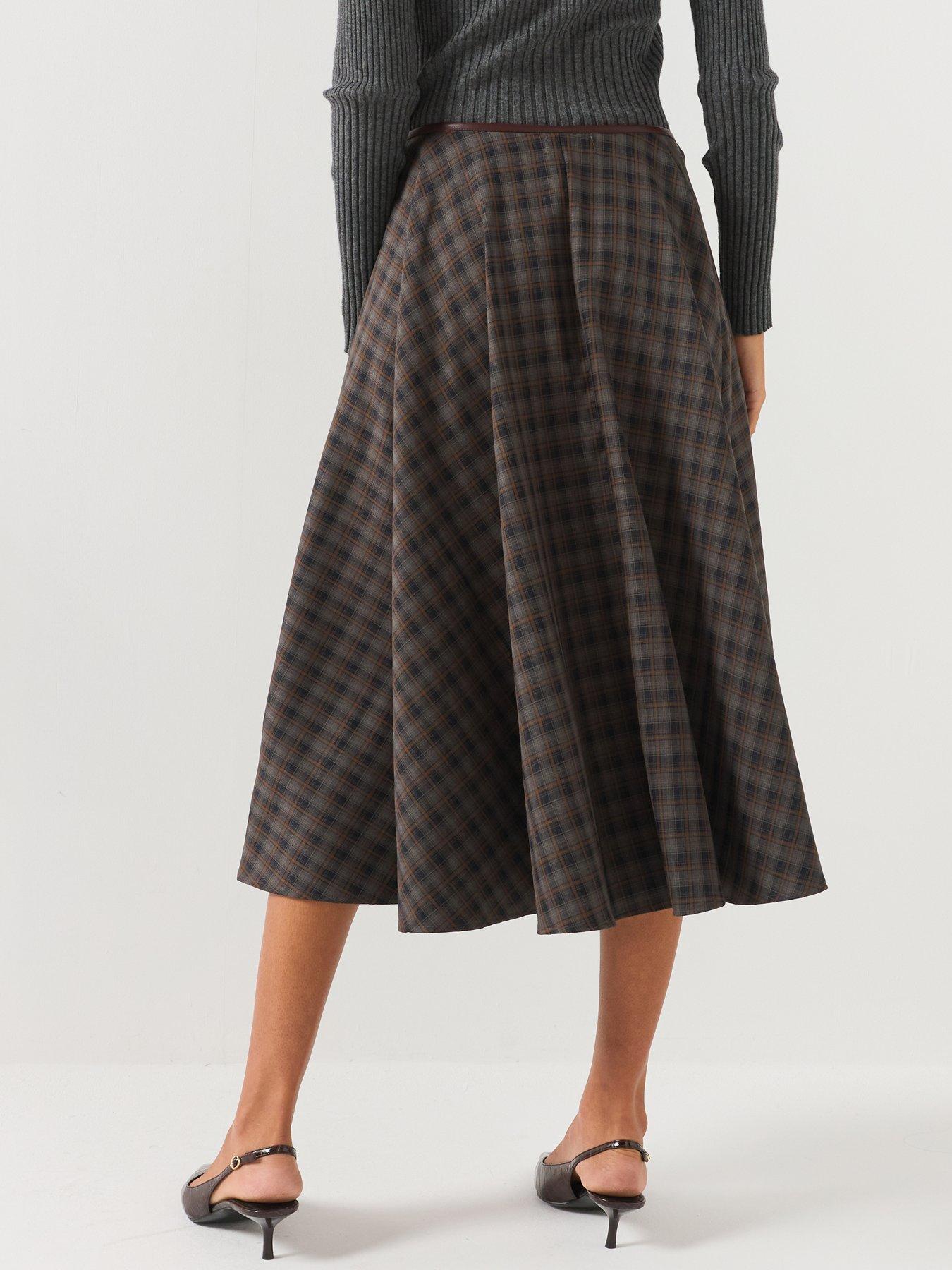 Image 2 of 4 of JDY Womens Checked Flared Midi Skirt - Grey