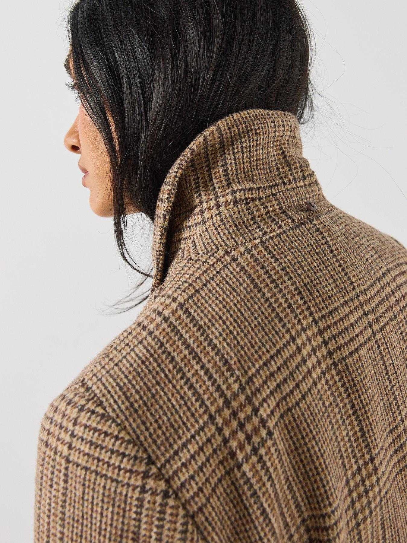 Image 6 of 6 of Vero Moda Vero Moda Womens Longline Belted Check Coat - Brown