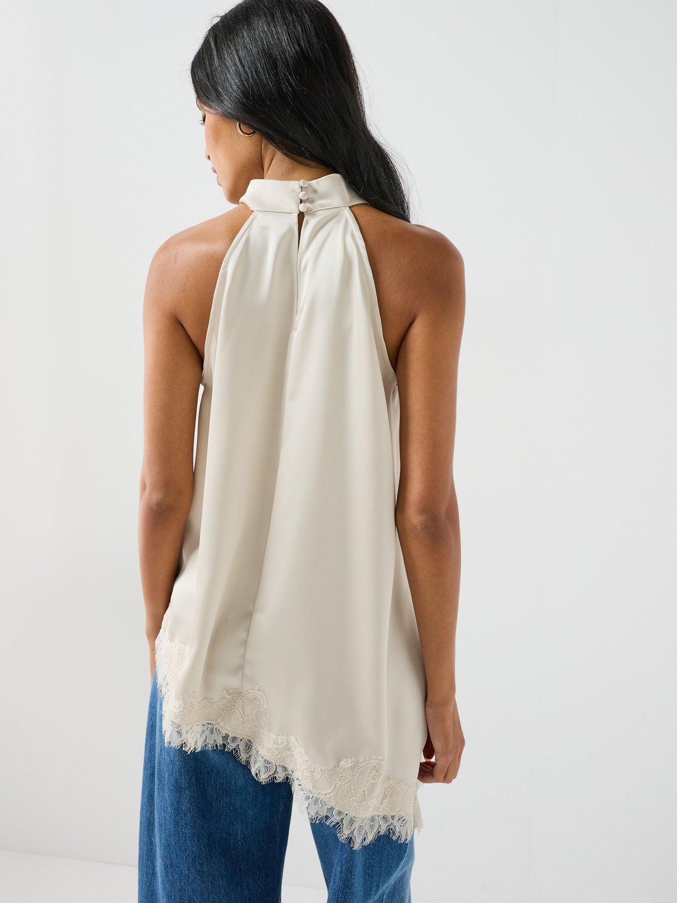 Image 2 of 6 of JDY Womens Halterneck Lace Hem Blouse - Cream