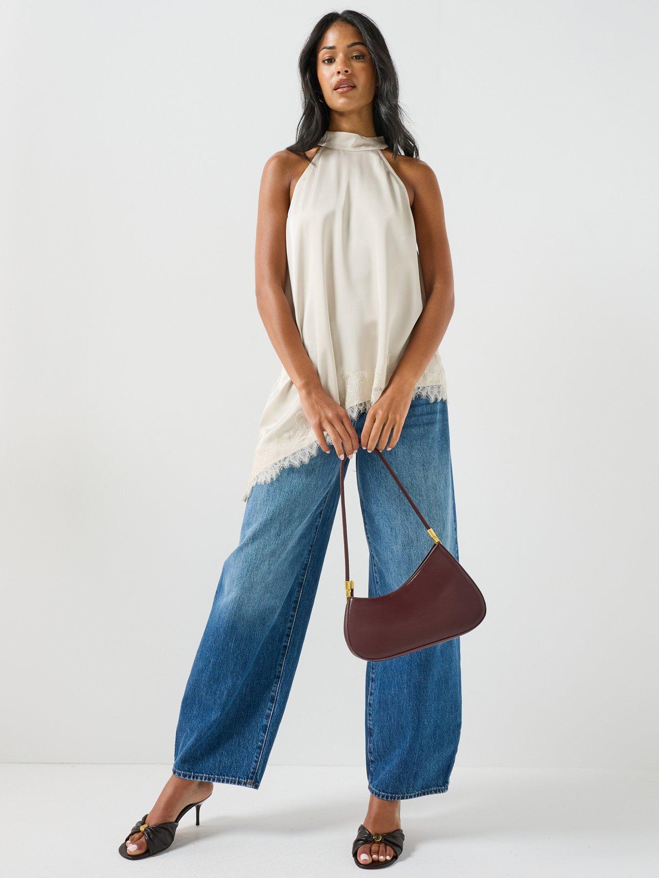 Image 3 of 6 of JDY Womens Halterneck Lace Hem Blouse - Cream