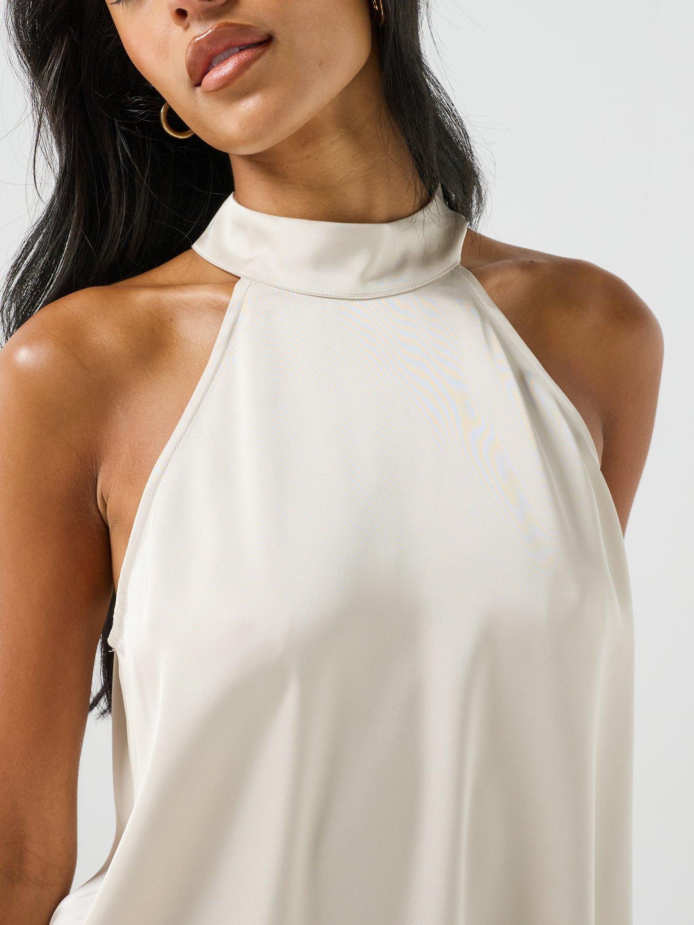 Image 5 of 6 of JDY Womens Halterneck Lace Hem Blouse - Cream